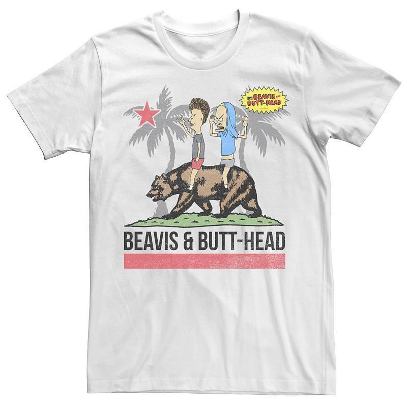 Men's Beavis And Butthead Bear California Flag Tee, Size: XL, White Product Image