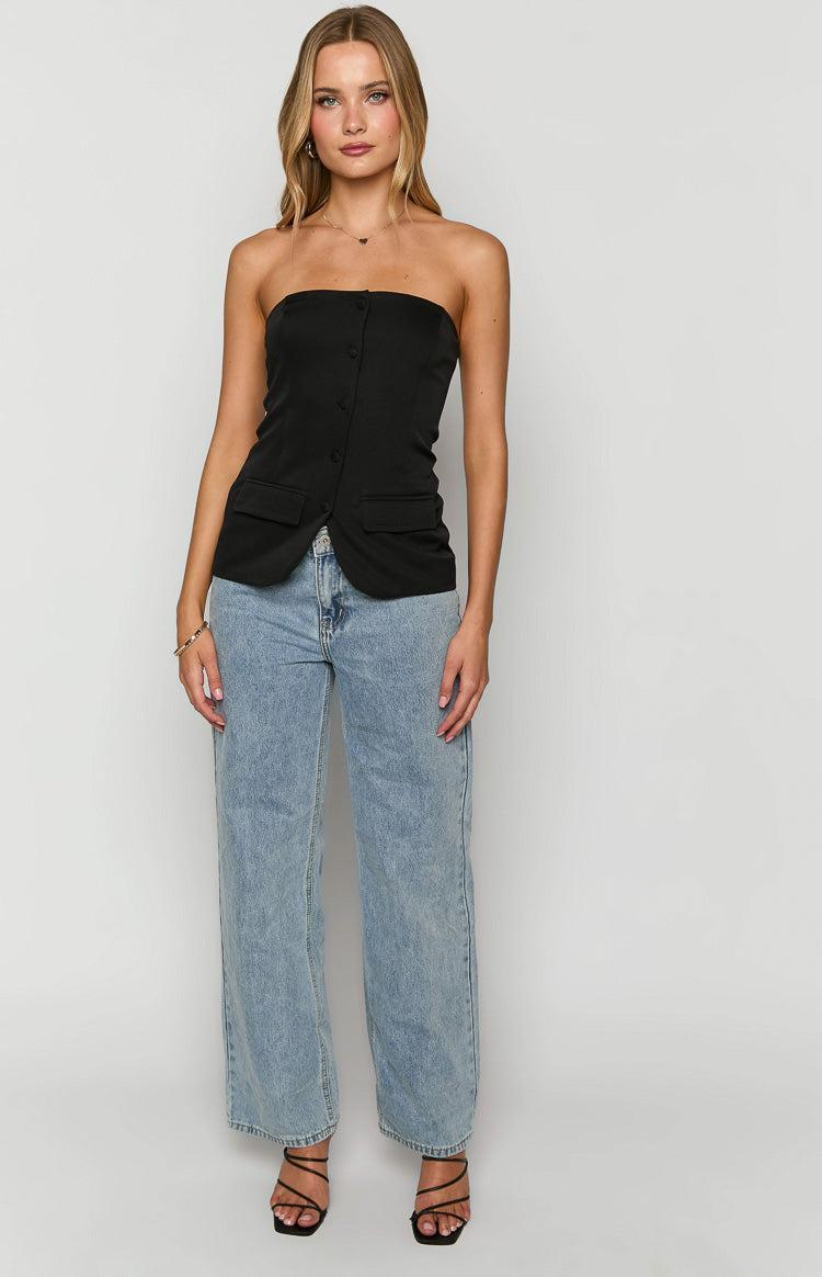 Dien Black Strapless Button Up Top Girls Product Image