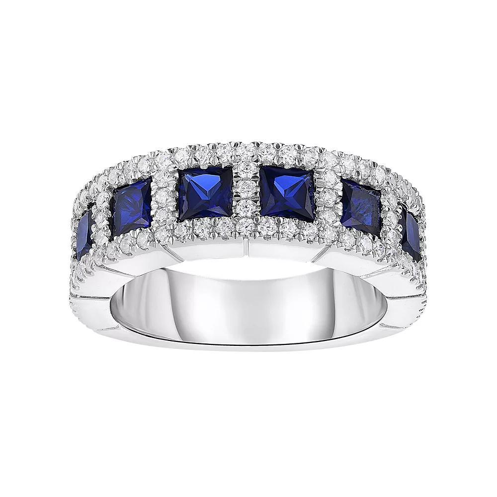 Sterling Silver Lab-Created Sapphire & Cubic Zirconia Ring, Womens Product Image