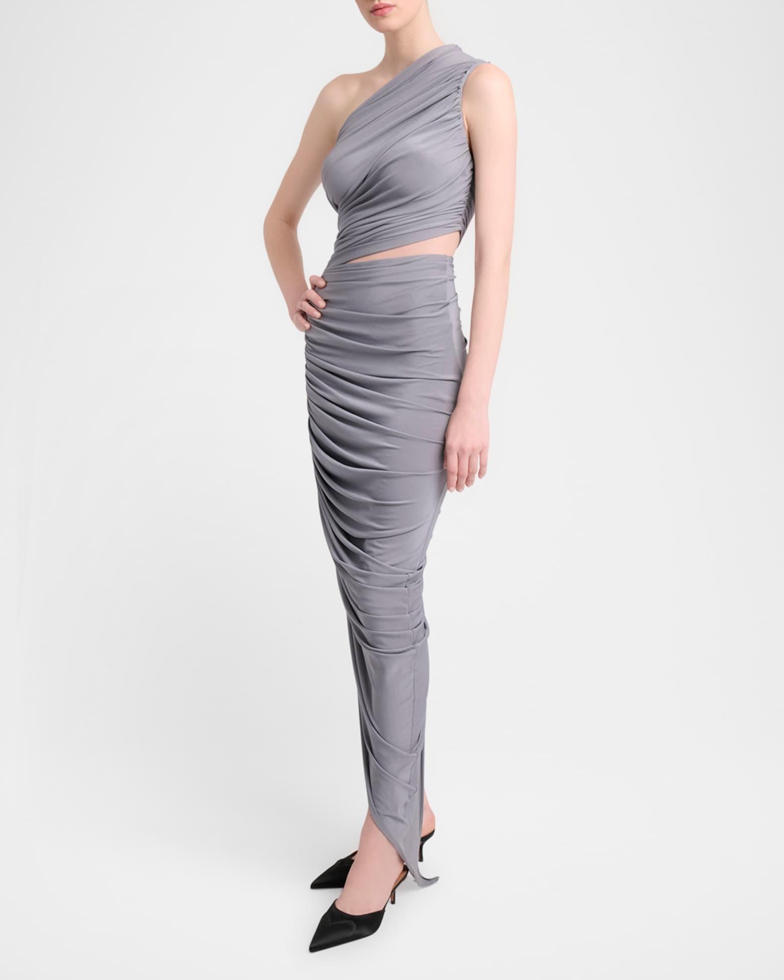 Asymmetric Ruched Cutout Midi Dress Product Image