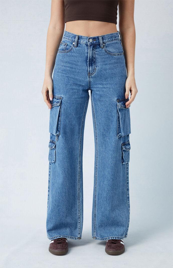 Women's Wide Leg Cargo Jeans - Product Image