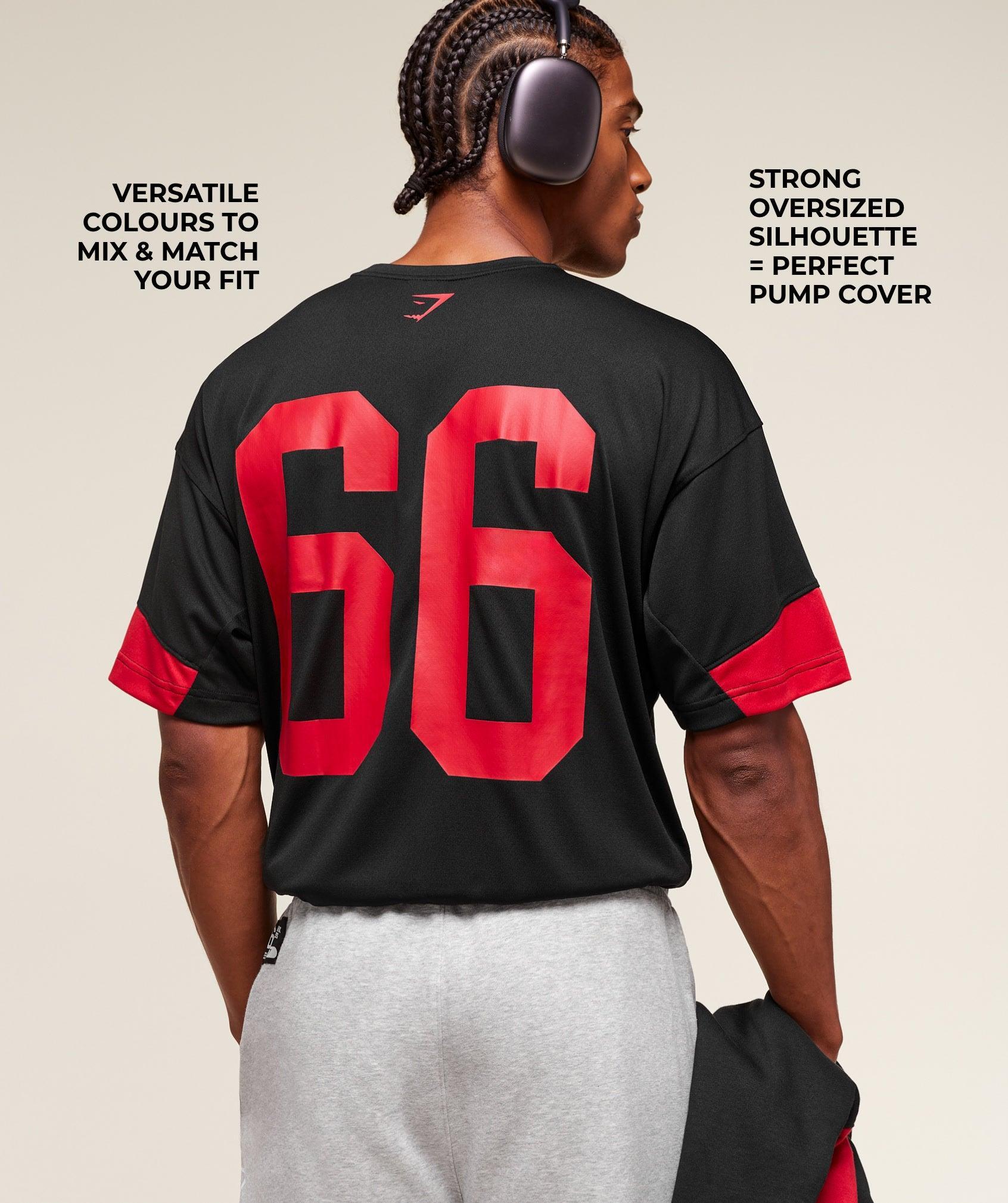 Gymshark Varsity Oversized T-Shirt - Black/Conditioning Red Male Product Image