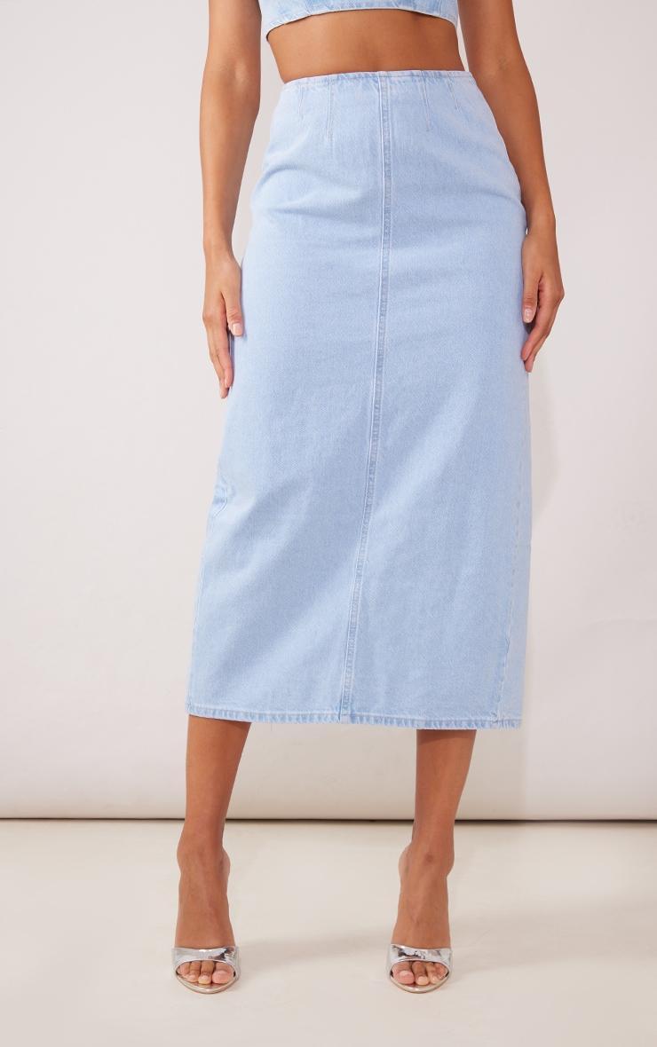 Light Blue Wash Denim Maxi Skirt Product Image