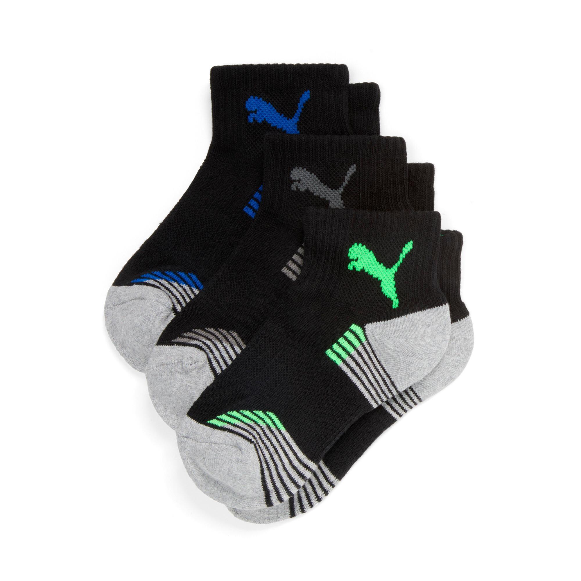 PUMA Big Kids Quarter Crew Socks [3 Pairs] in Black/Green Product Image