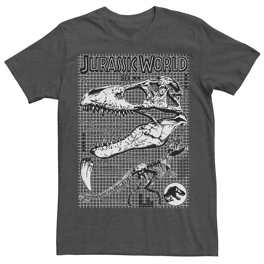 Men's Jurassic World Two T-Rex Bones Schematic Graphic Tee, Size: Large, Grey Heather Product Image