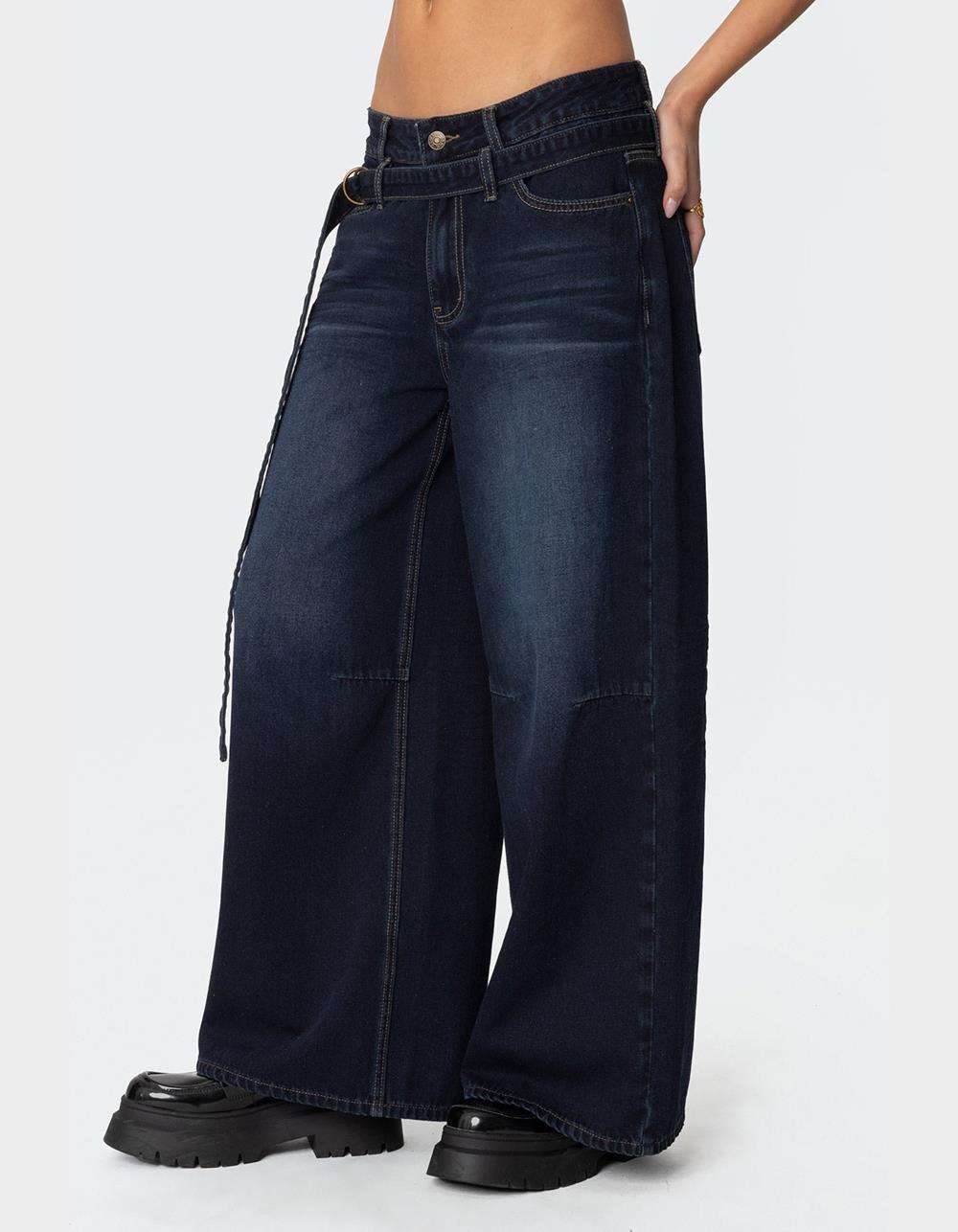 EDIKTED Super Baggy Belted Low Rise Jeans Product Image