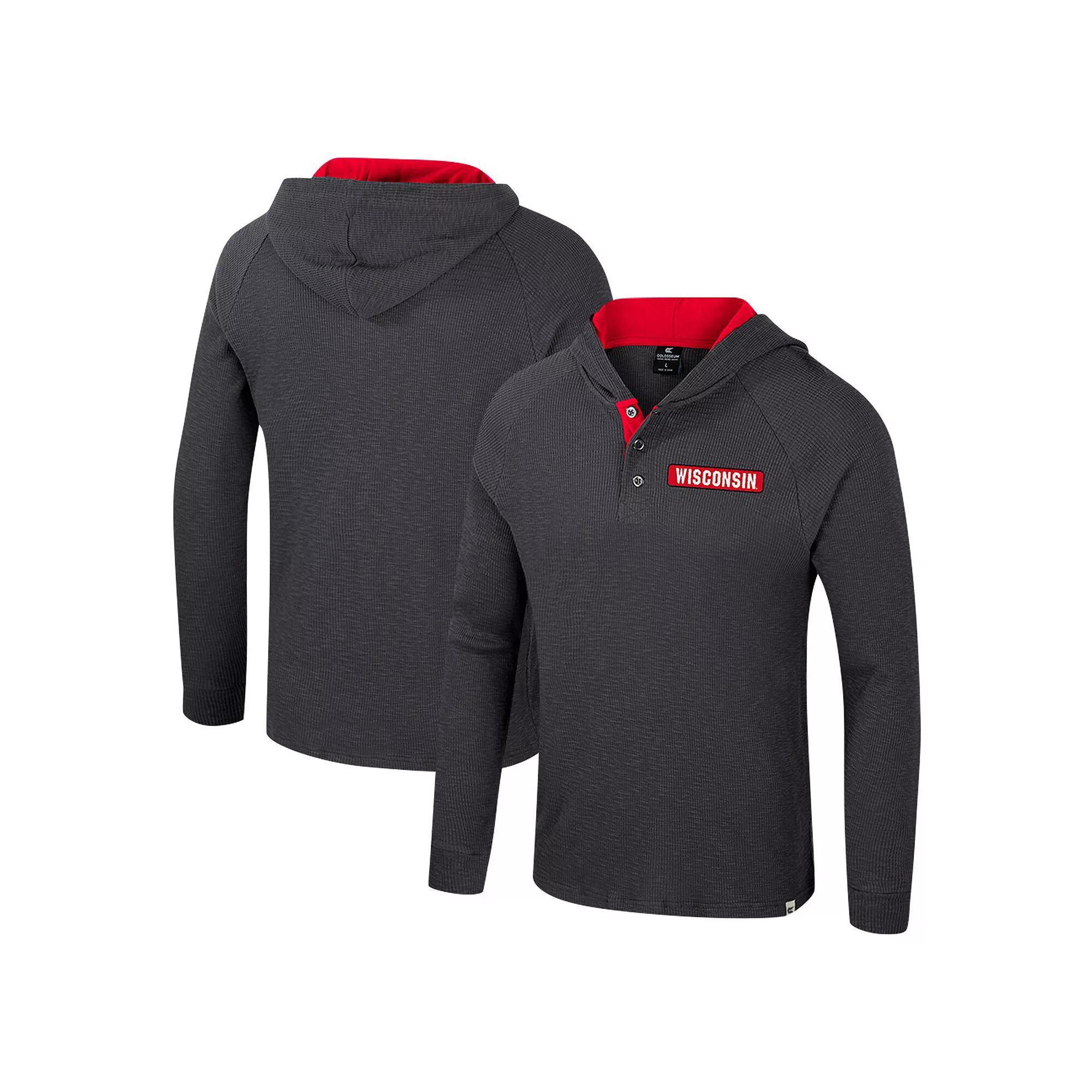 Men's Colosseum  Charcoal Wisconsin Badgers Dujour Ralgan Long Sleeve Henley Hoodie T-Shirt, Size: Small Product Image