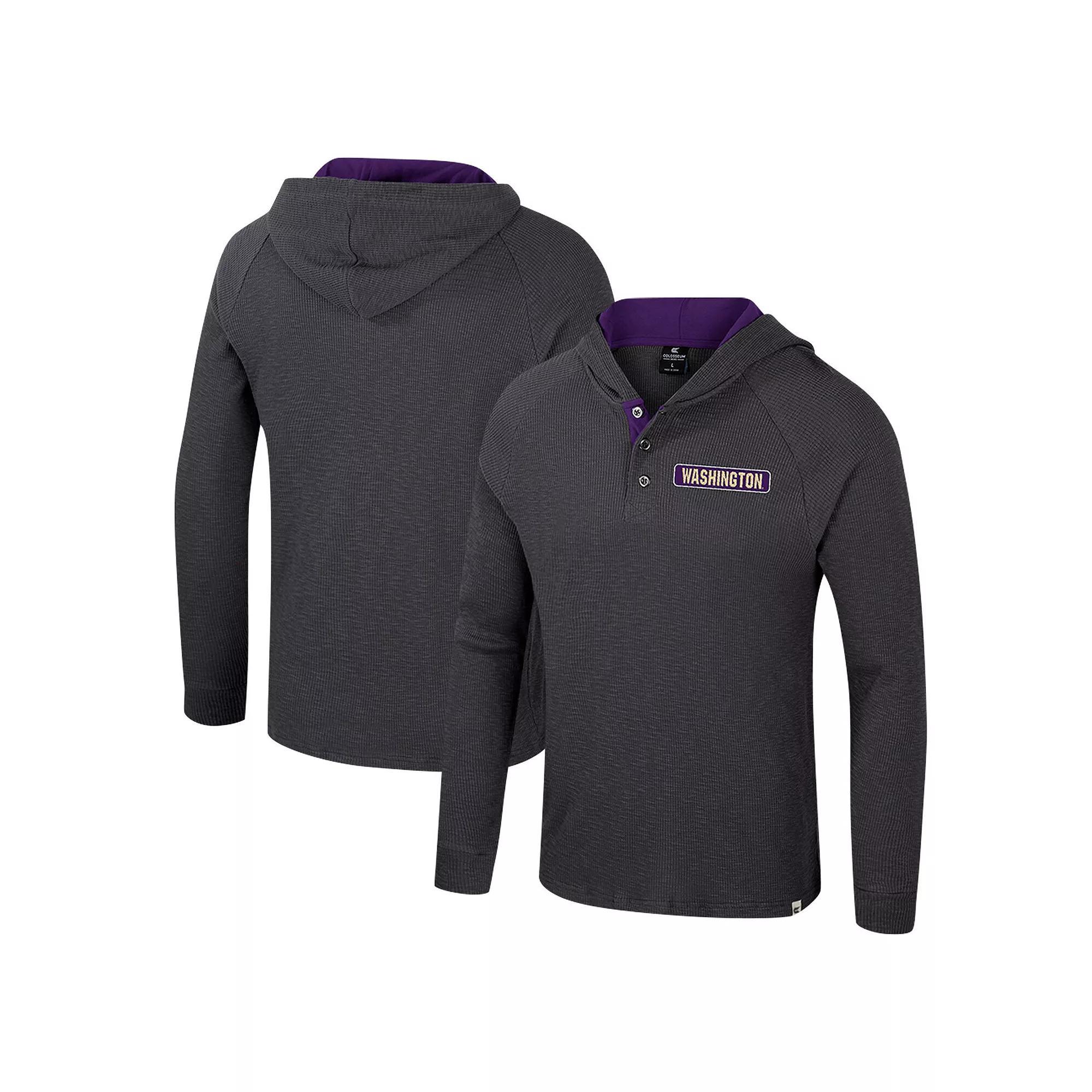 Men's Colosseum  Charcoal Washington Huskies Dujour Ralgan Long Sleeve Henley Hoodie T-Shirt, Size: XL Product Image