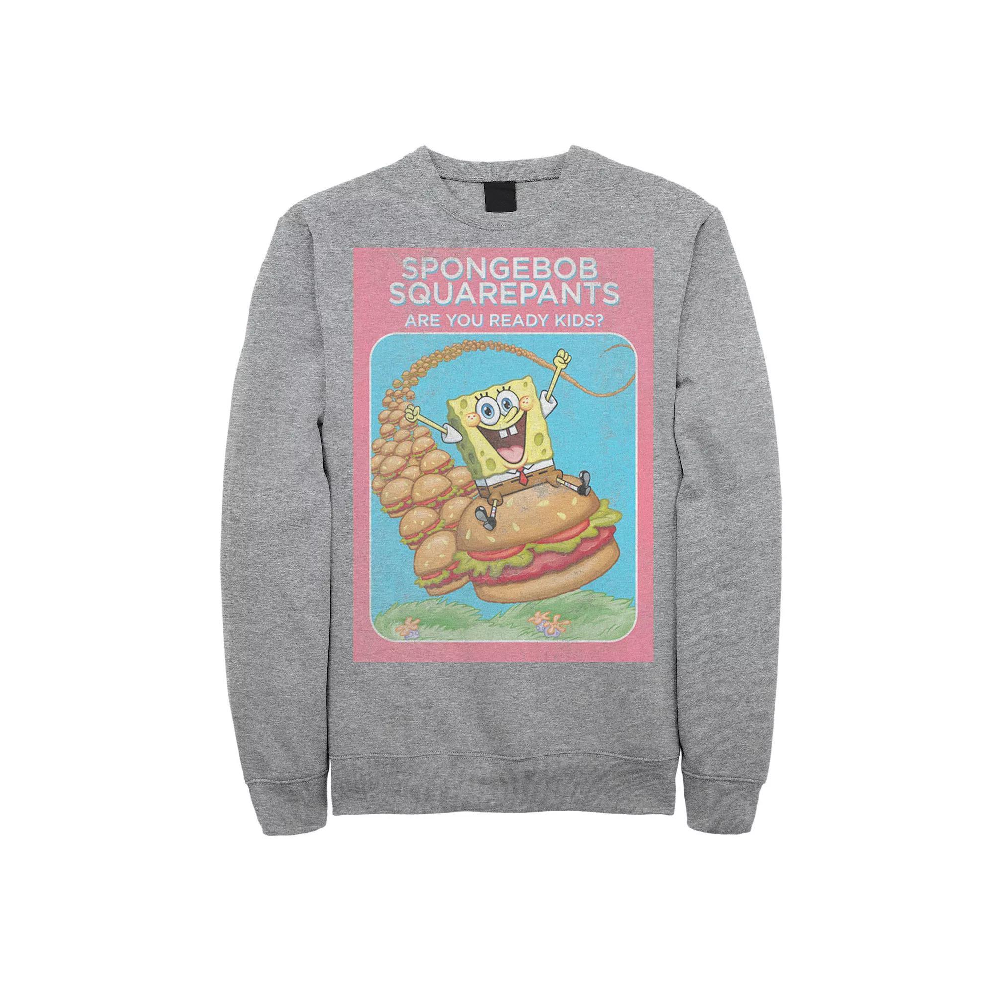 Men's SpongeBob SquarePants Are You Ready Kids Vintage Poster Sweatshirt, Size: Medium, Athletic Grey Product Image