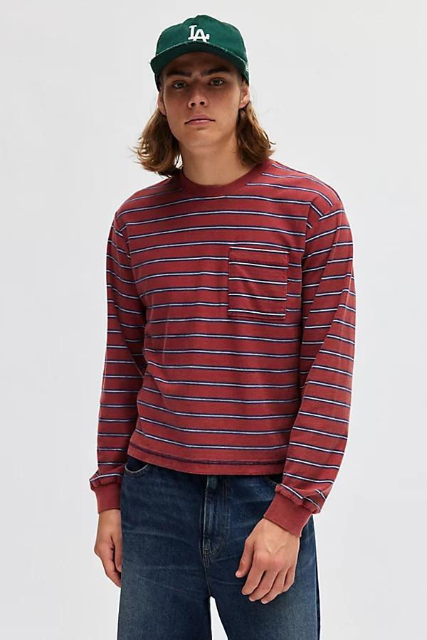 BDG Bonfire Stripe Cropped Long Sleeve Pocket Tee Mens at Urban Outfitters Product Image