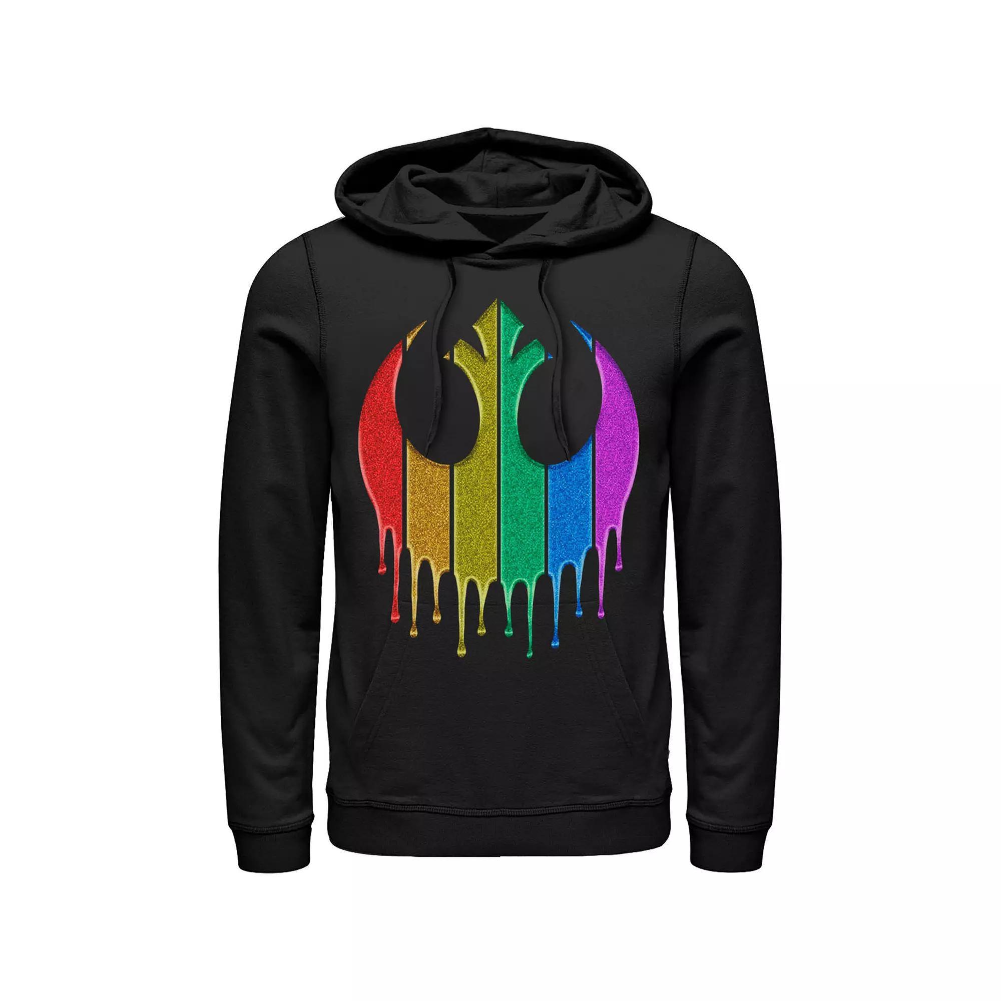 Men's Star Wars Pride Rebel Rainbow Glitter Logo Hoodie, Size: Large, Black Product Image