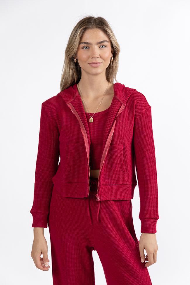 Essential Ease Red Zip Up Jacket Macy Blackwell X Pink Lily FINAL SALE Product Image