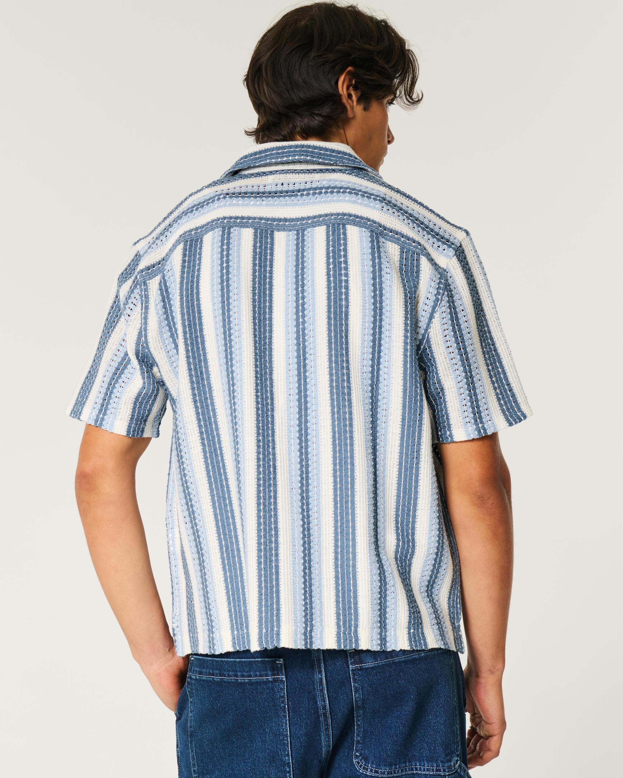 Boxy Short-Sleeve Crochet-Style Shirt Product Image