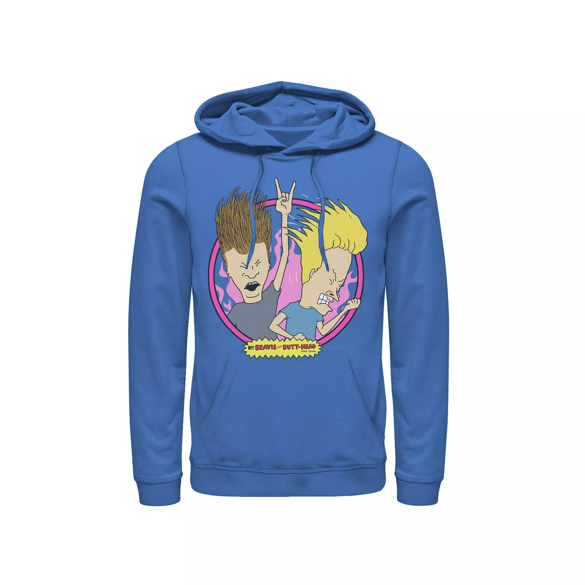 Men's Beavis And Butthead Rock N Roll Circle Portrait Hoodie, Size: XXL, Royal Product Image
