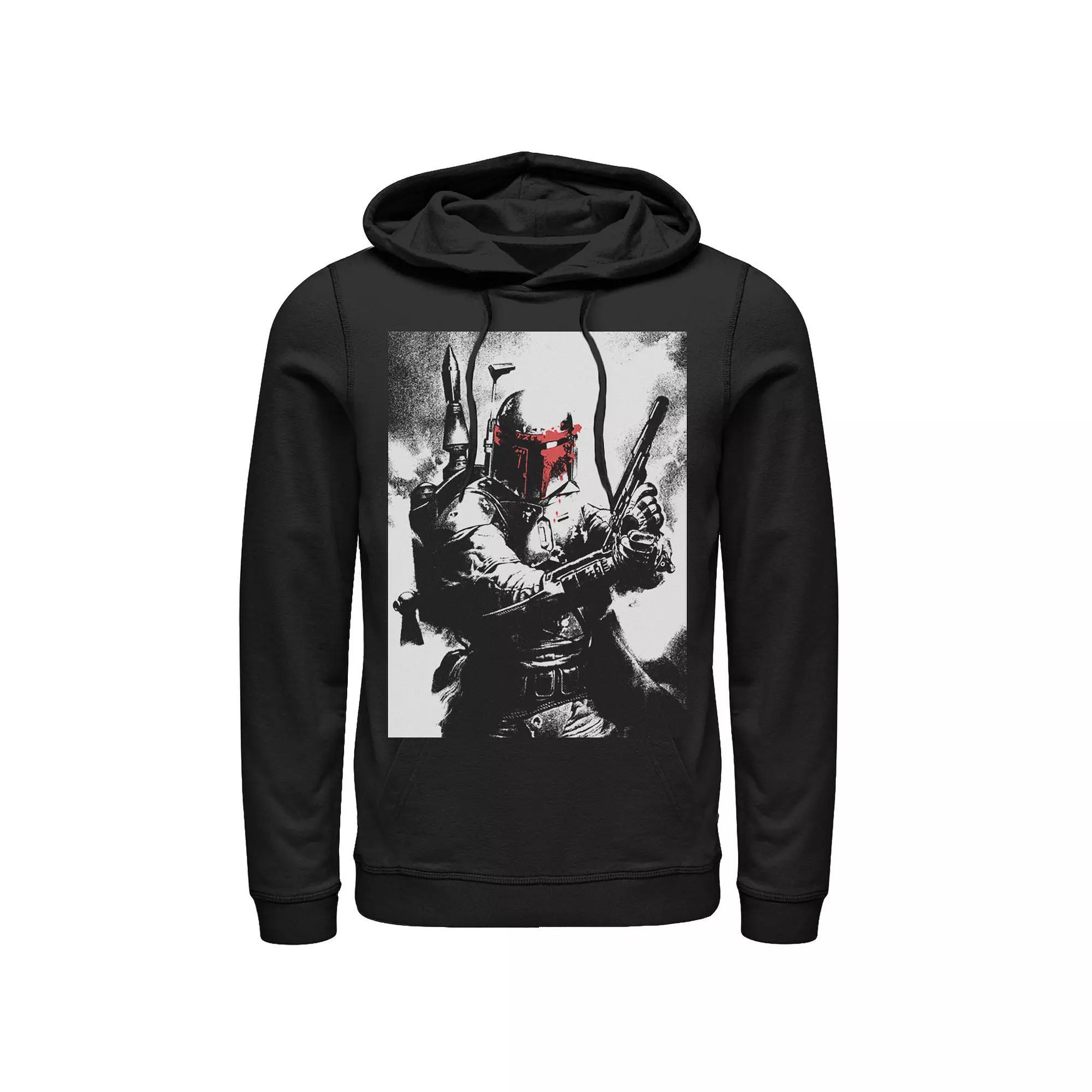 Men's Star Wars Boba Fett Faded Action Portrait Poster Hoodie, Size: Medium, Black Product Image