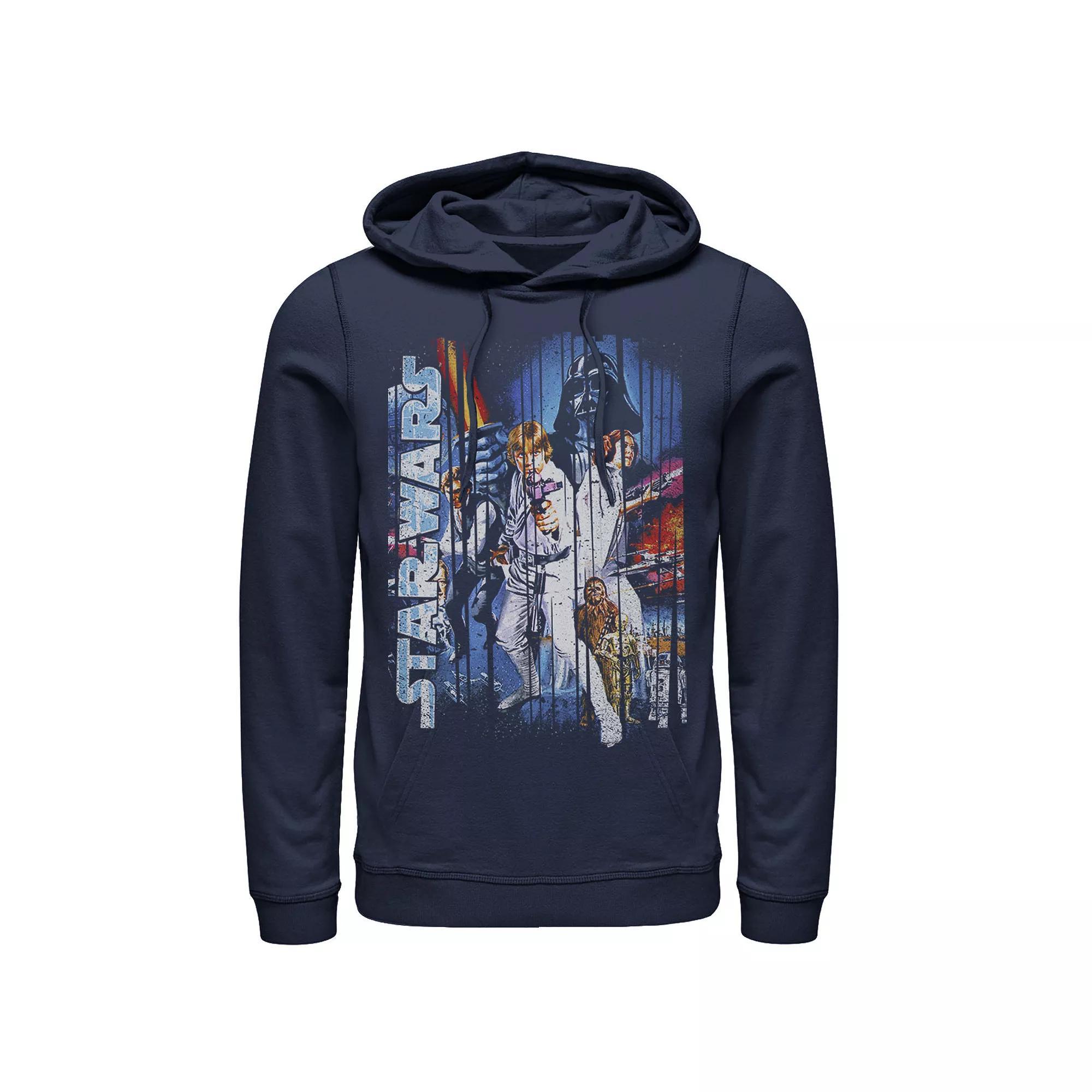 Men's Star Wars Classic Group Shot Striped Poster Hoodie, Size: XXL, Blue Product Image