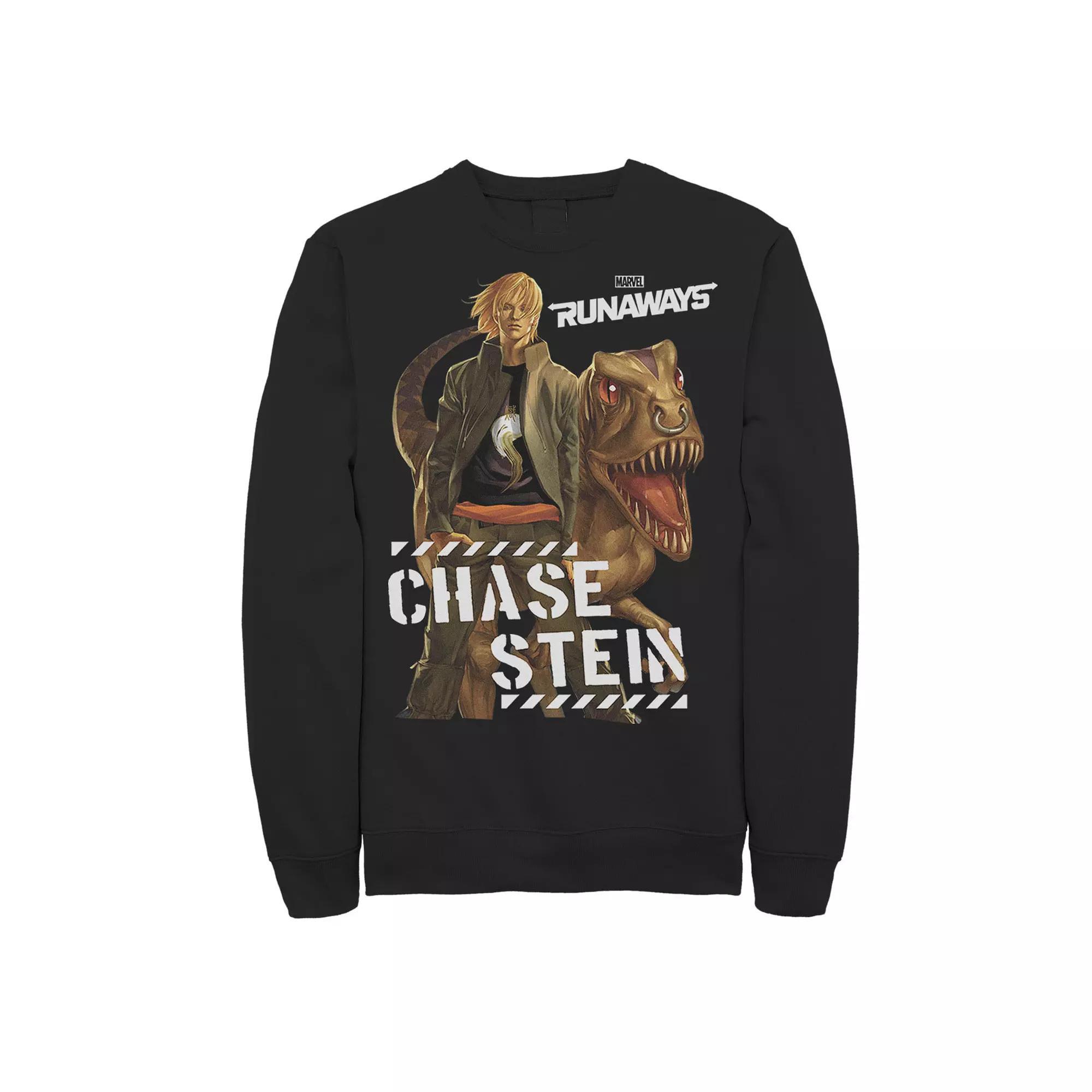 Men's Marvel Runaways Chase Stein Raptor Portrait Graphic Fleece Pullover, Size: Small, Black Product Image