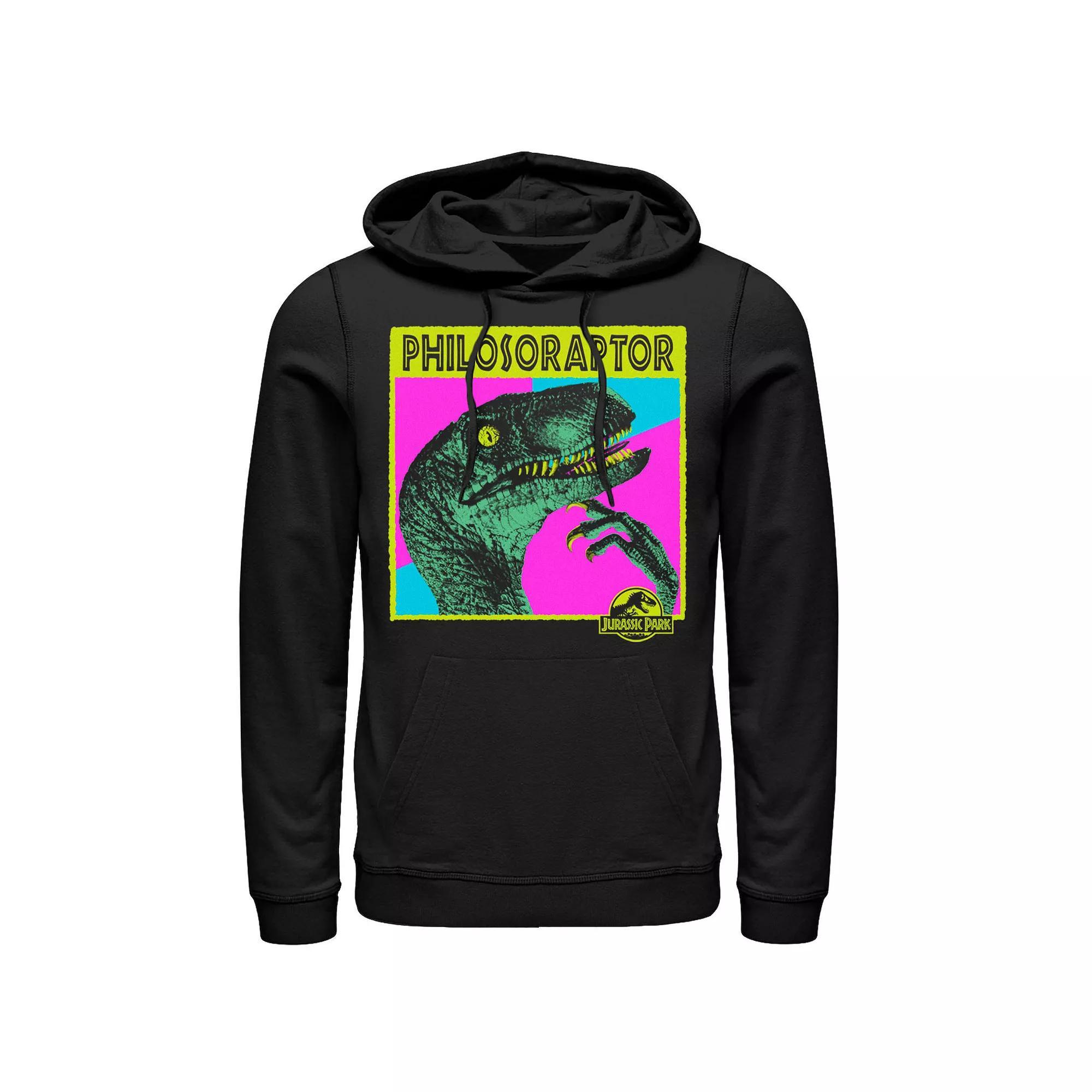 Men's Jurassic Park Philosoraptor Neon Colors Graphic Hoodie, Size: Small, Black Product Image