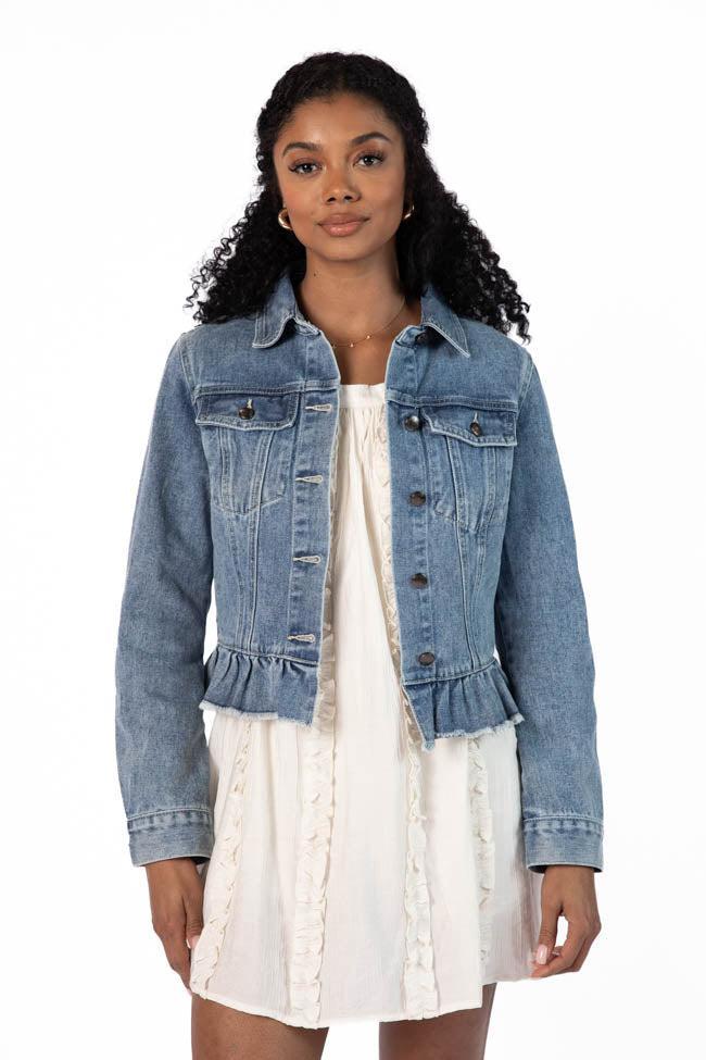 Denim Dreams Light Wash Peplum Detail Denim Jacket Product Image