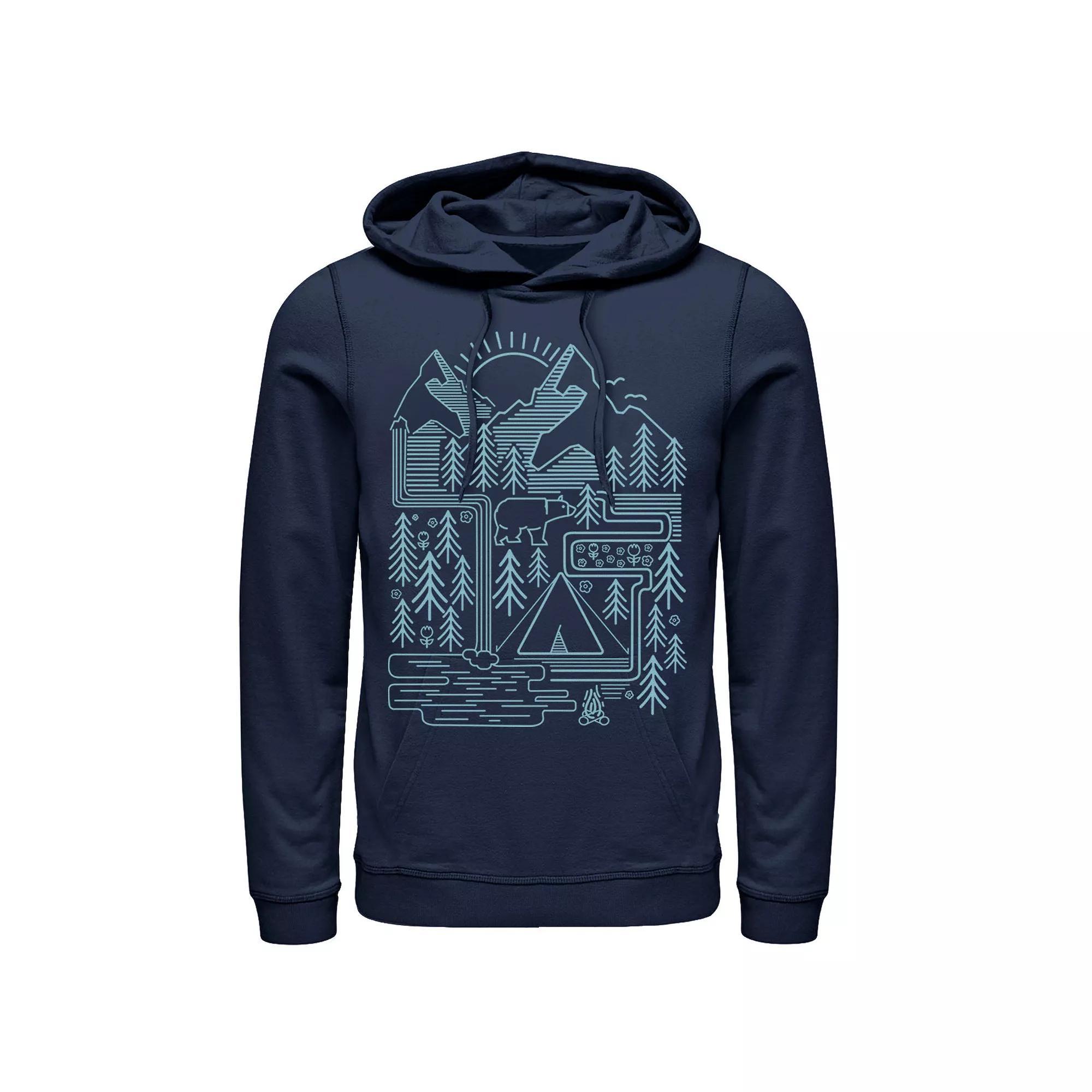 Men's Bear Scene Line Art Hoodie, Size: Large, Blue Product Image