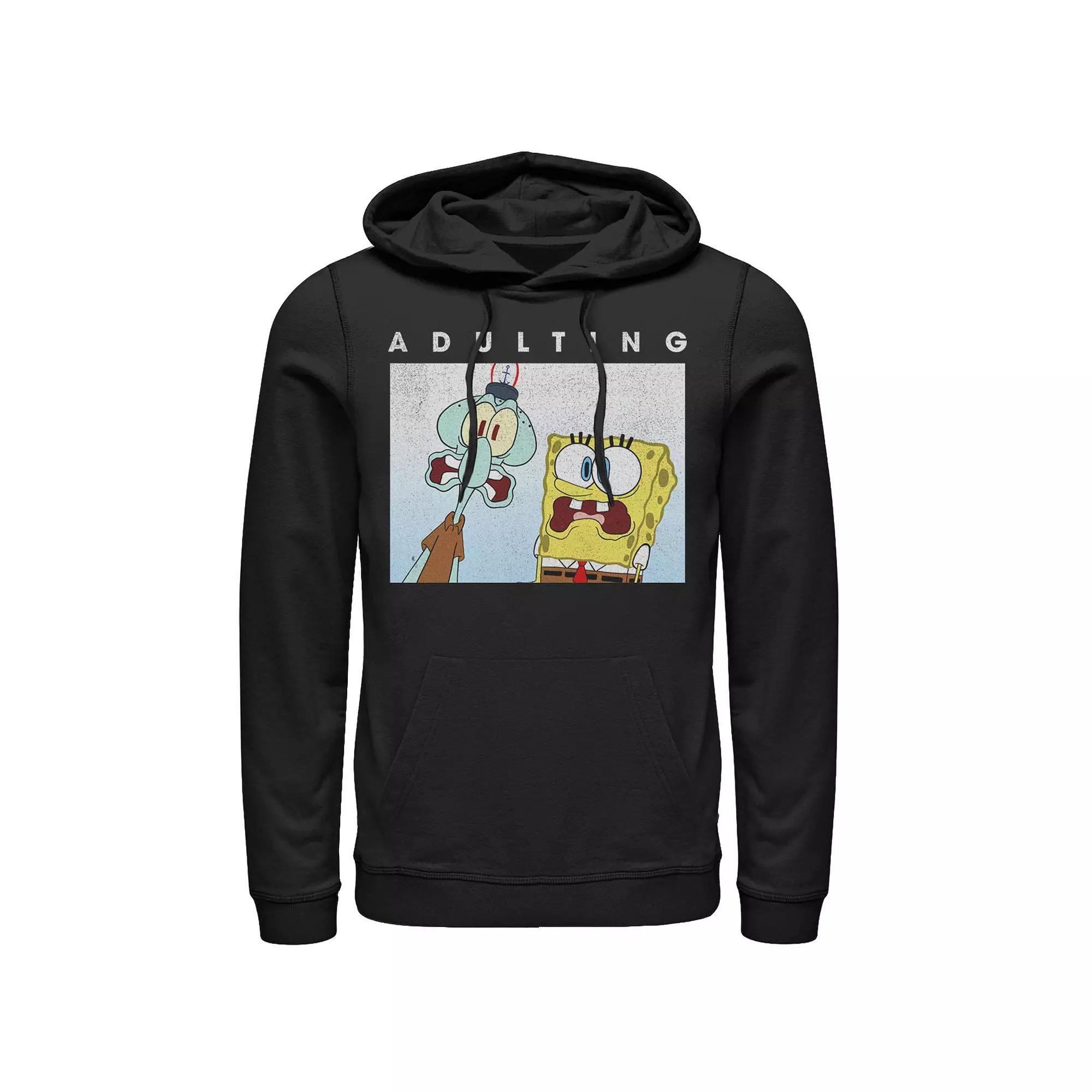 Men's SpongeBob SquarePants & Squidward Scared Of Adulting Hoodie, Size: XL, Black Product Image