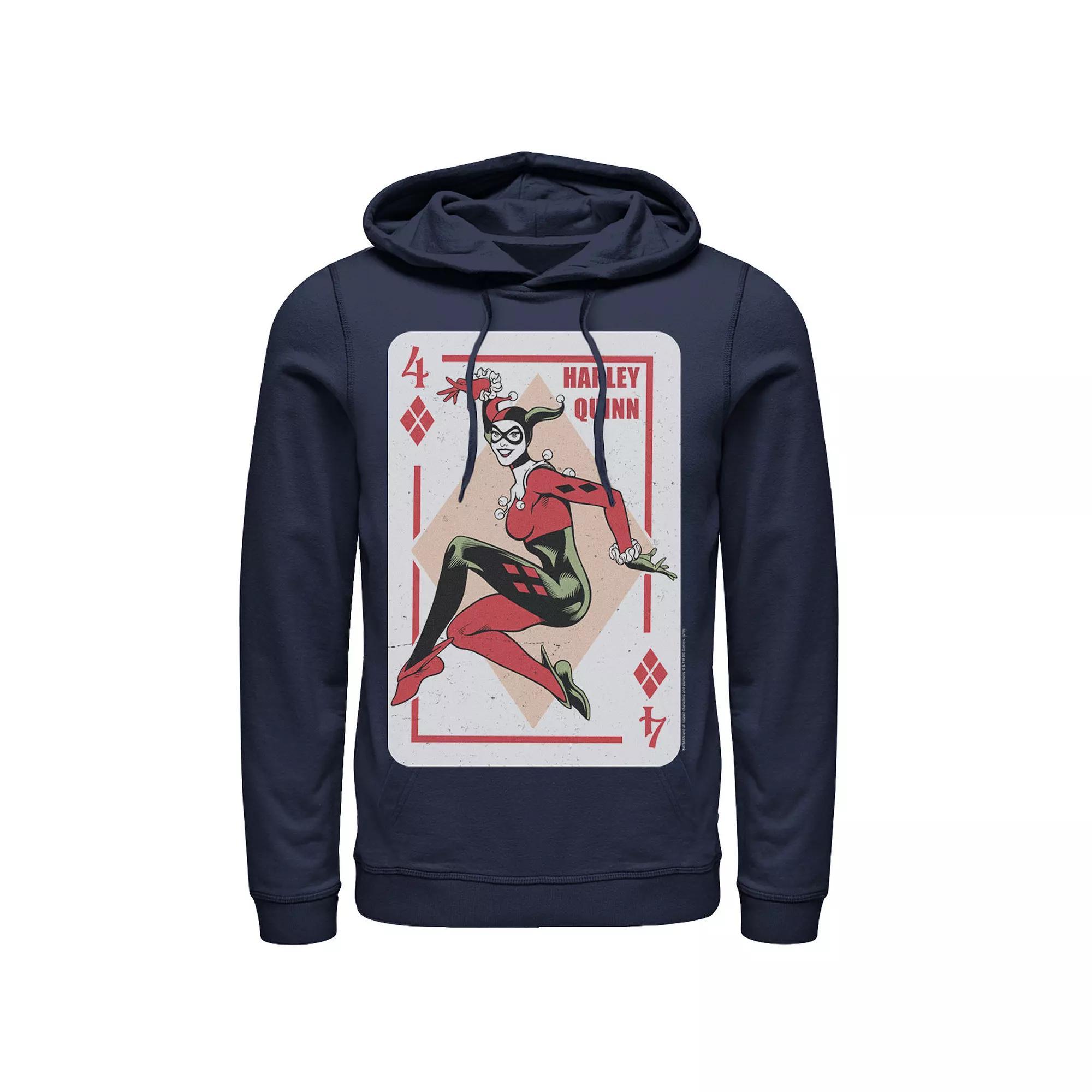 Men's DC Comics Harley Quinn Playing Card Hoodie, Size: Medium, Athletic Grey Product Image