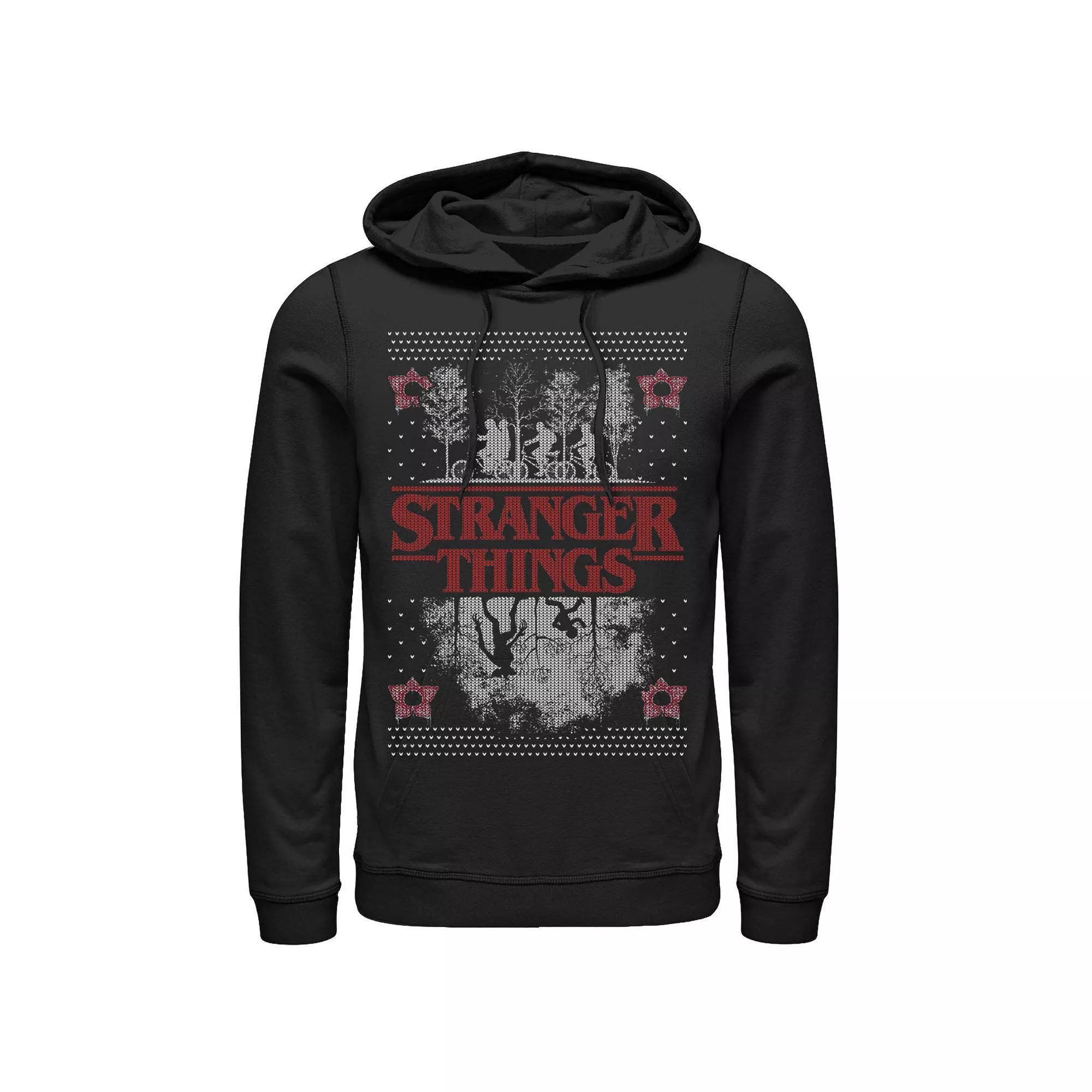 Men's Netflix Stranger Things Ugly Christmas Sweater Style Hoodie, Size: Large, Black Product Image