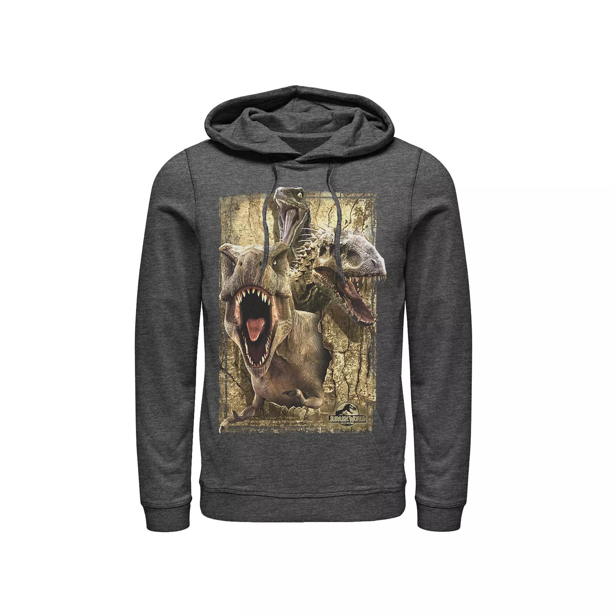 Men's Jurassic World T-Rex Indominus Rex & Raptor Hoodie, Size: Small, Athletic Grey Product Image