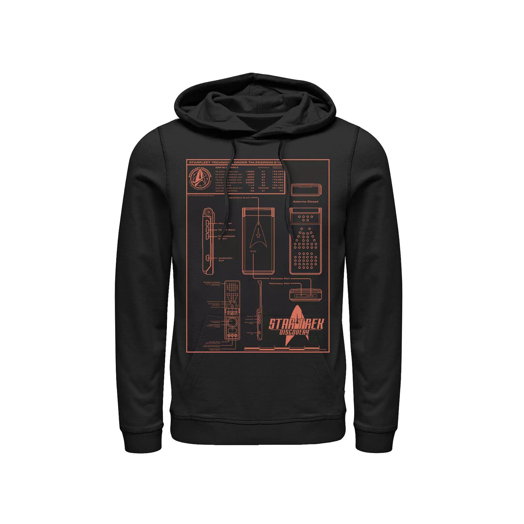 Men's Star Trek Discovery Communicator Schematics Poster Hoodie, Size: XXL, Black Product Image