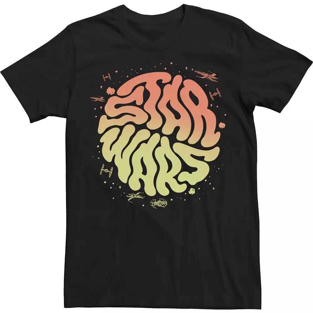 Men's Star Wars Psychedelic Text Logo Tee, Size: 3XL, Black Product Image