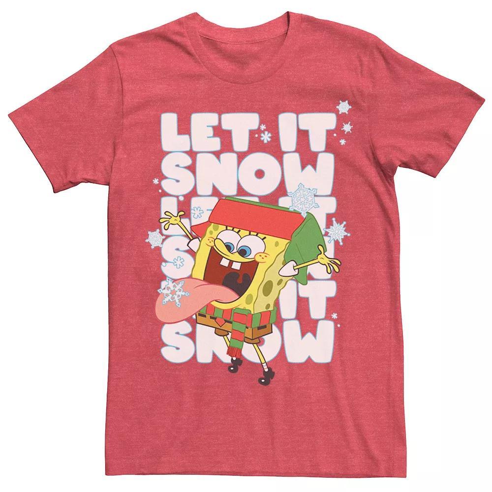 Men's Spongebob Squarepants Let It Snow Tee, Size: XXL, Red Grey Product Image