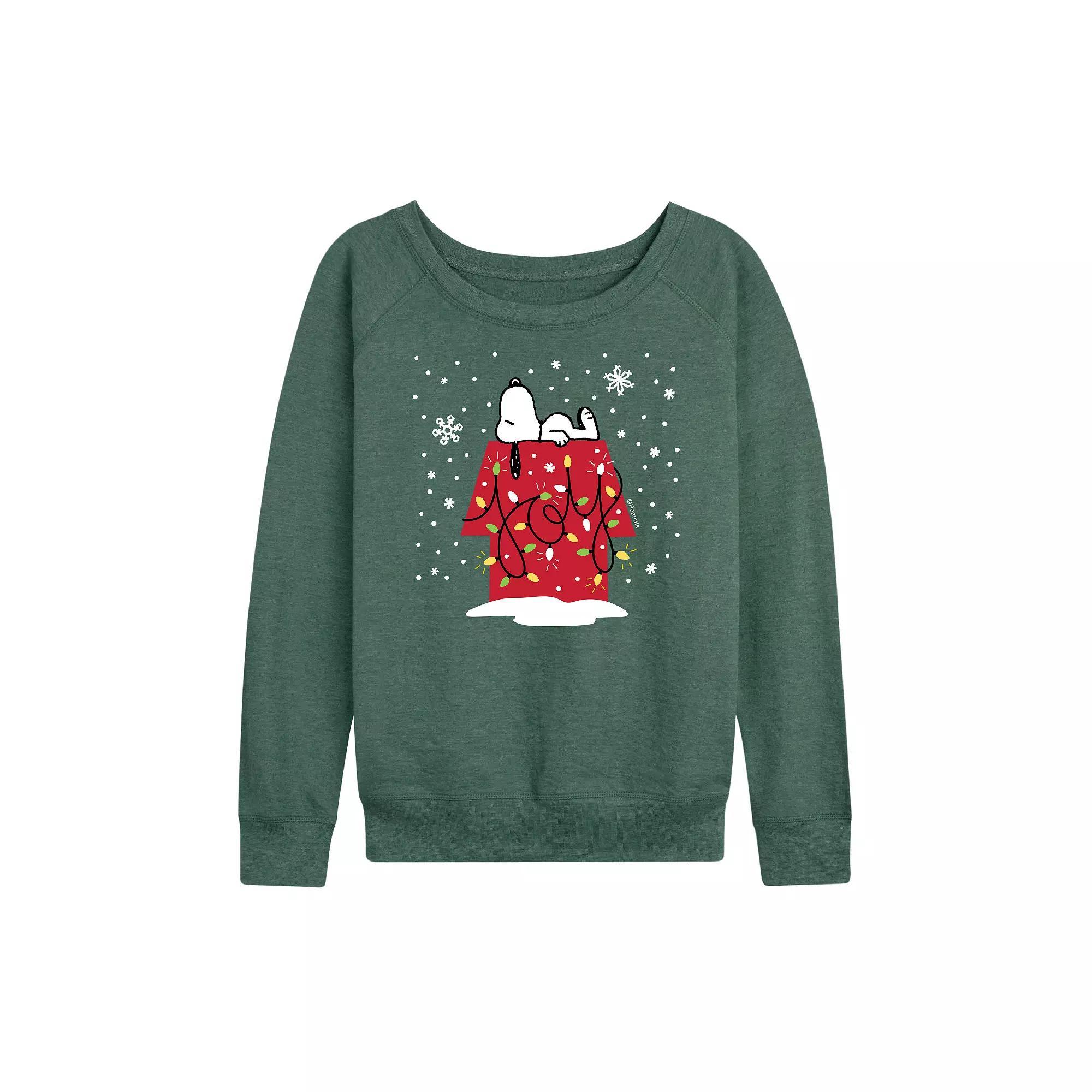 Women's Peanuts Snoopy Joy French Terry Long Sleeve Tee, Size: Small, Grey Green Product Image