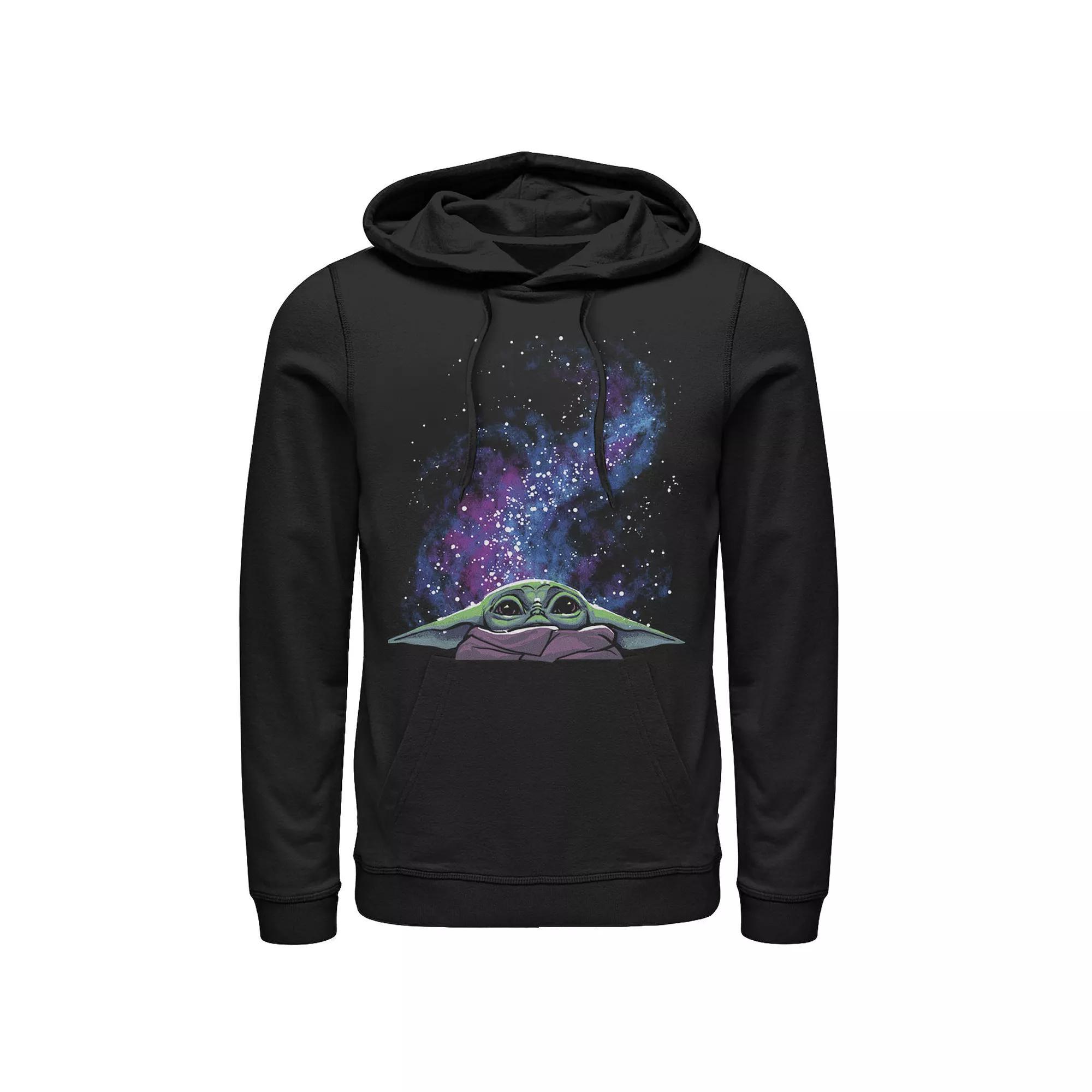 Men's Star Wars: The Mandalorian The Child Galaxy Big Face Hoodie, Size: Large, Black Product Image