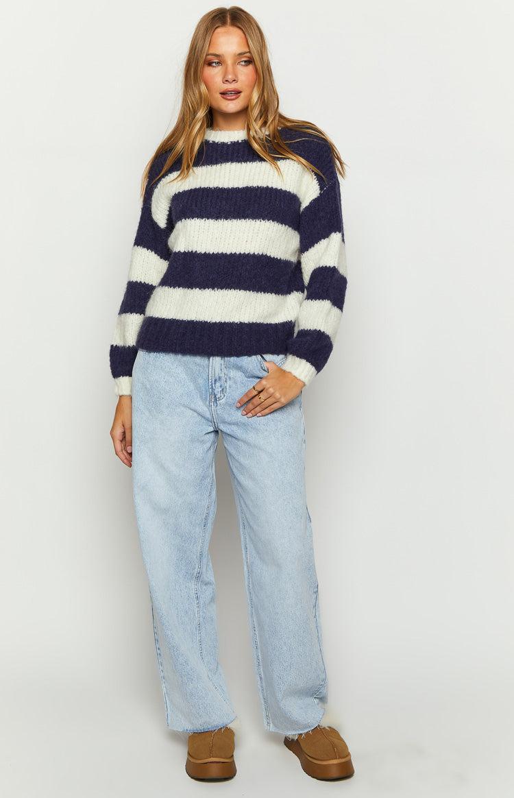 Cotton Candy Navy Stripe Knit Jumper Product Image