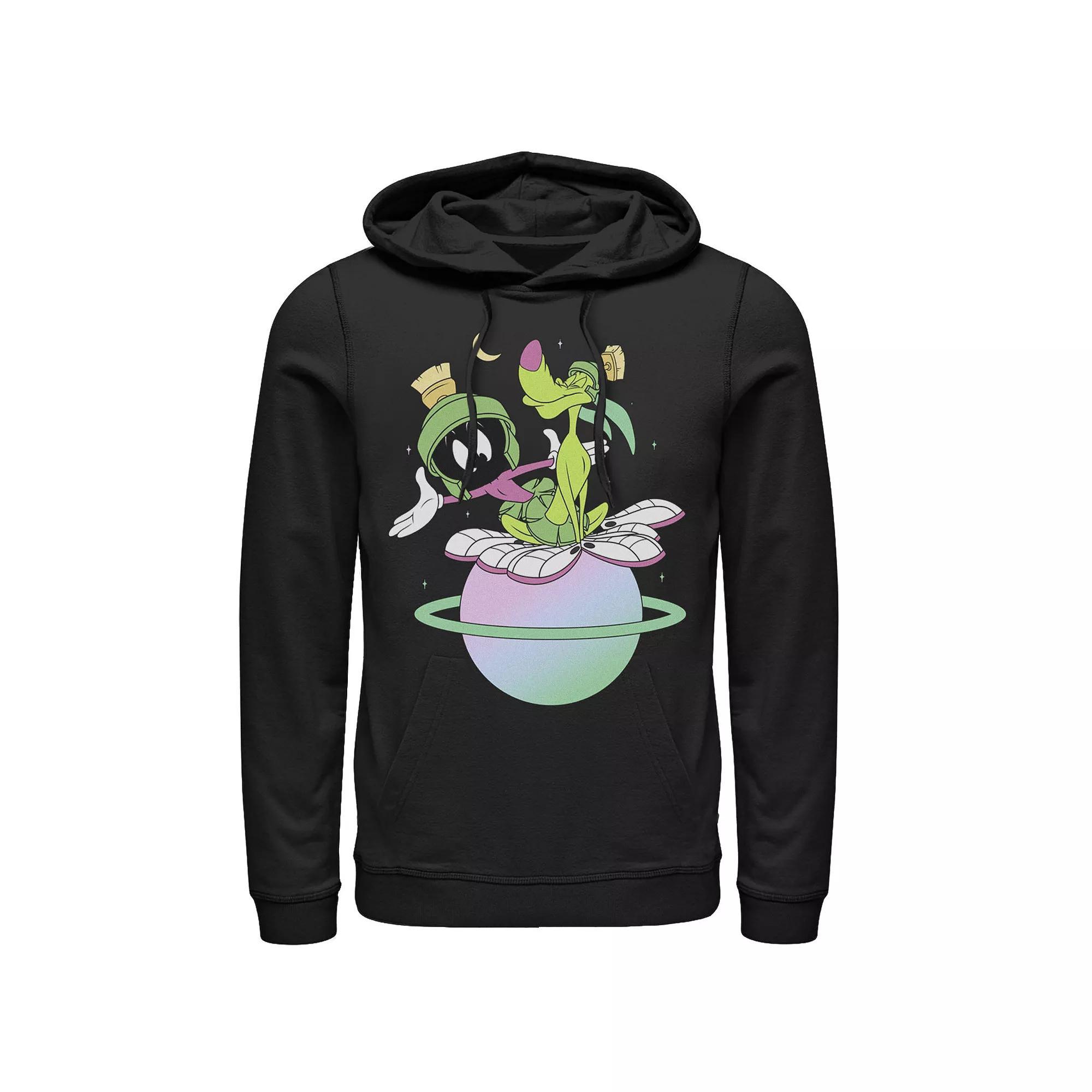 Men's Looney Tunes Characters Marvin And K-9 Planet Colorful Hoodie, Size: Medium, Black Product Image