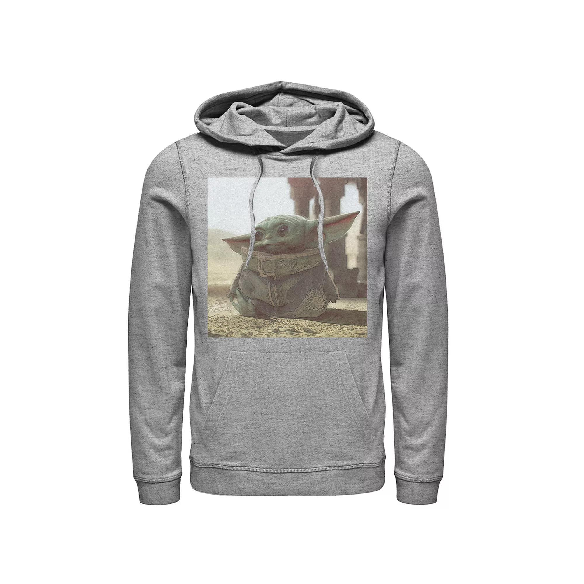 Mens Star Wars The Mandalorian The Child Photograph Hoodie Athletic Grey Product Image