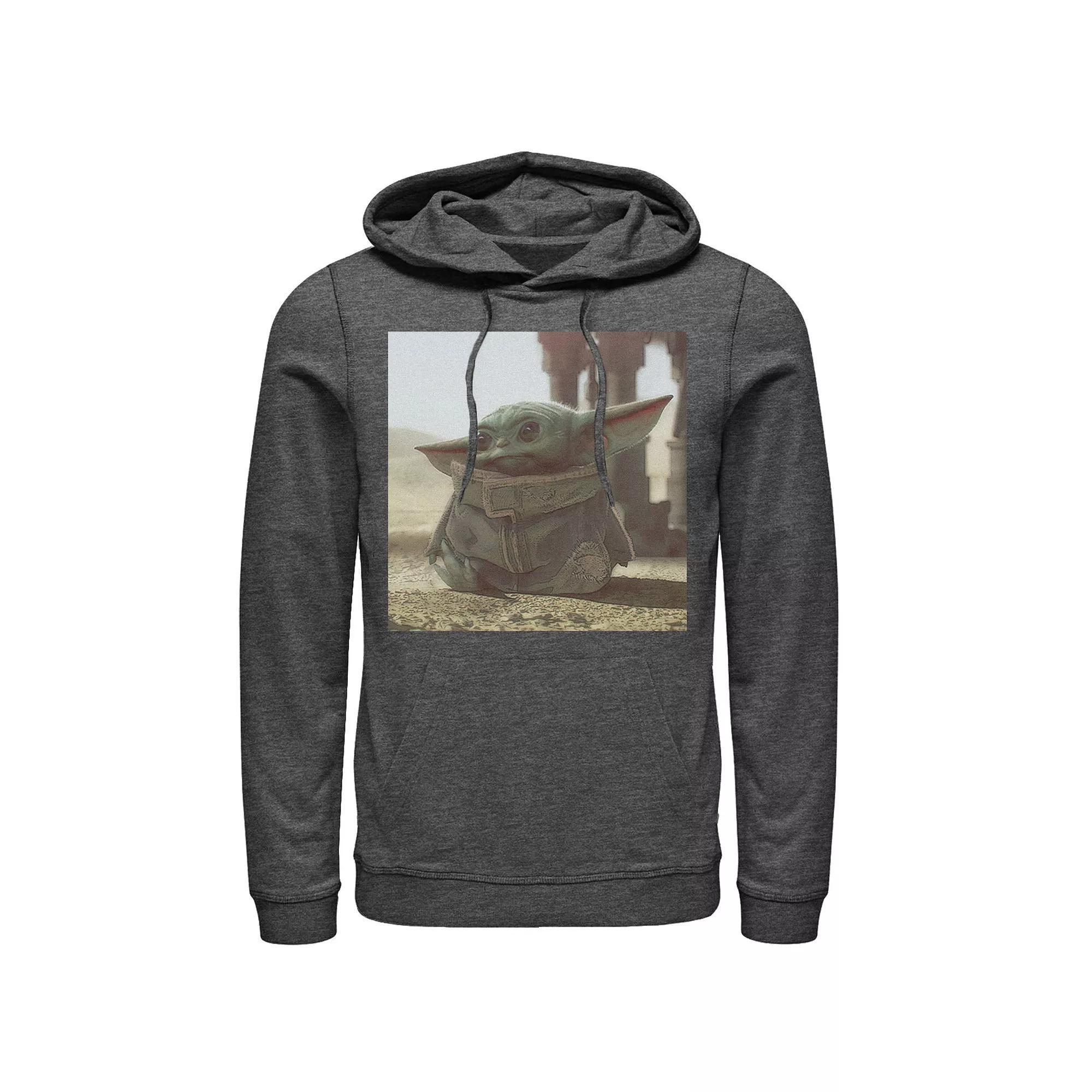 Mens Star Wars The Mandalorian The Child Photograph Hoodie Athletic Grey Product Image