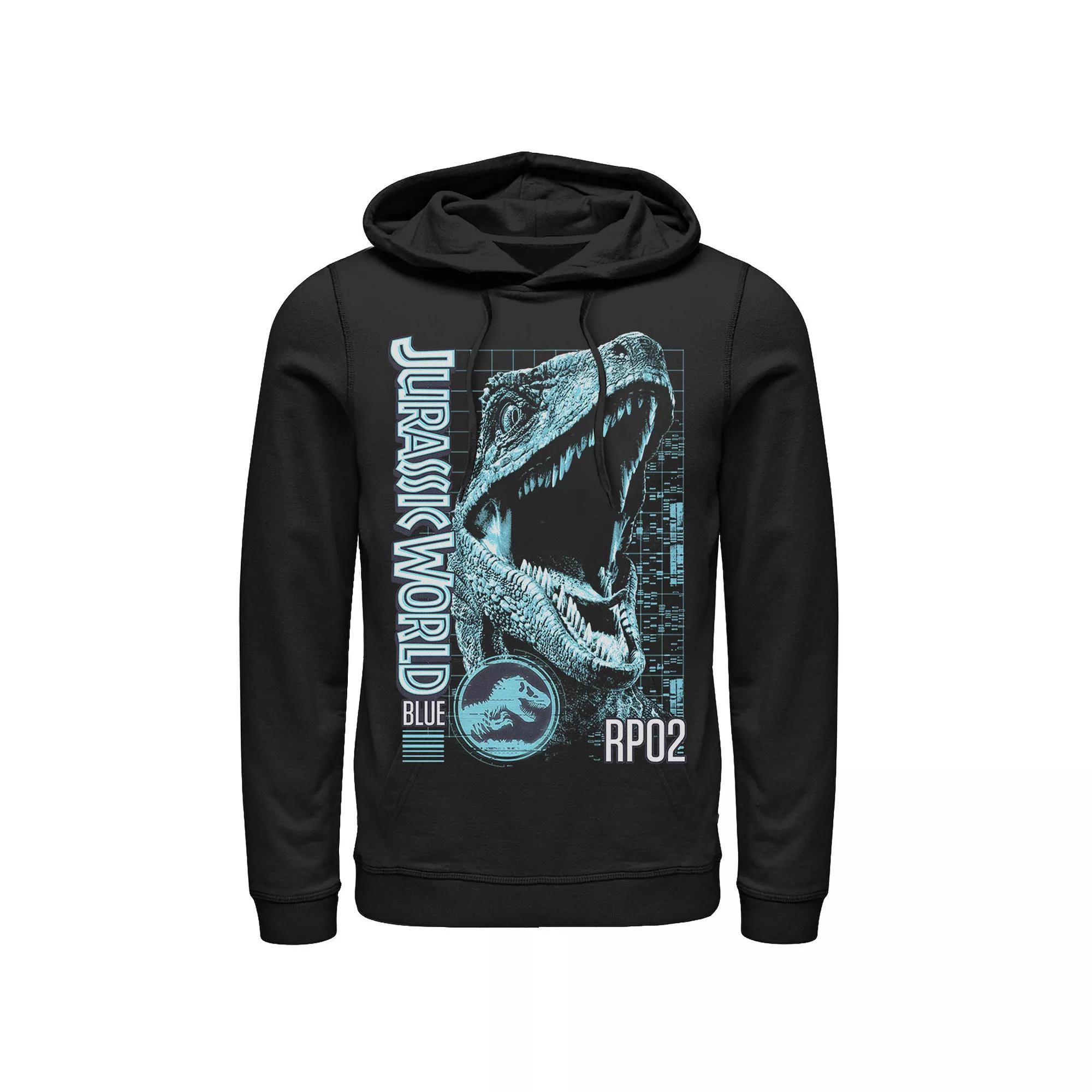 Men's Jurassic World Two Blue Face Tech Schematic Hoodie, Size: XXL, Black Product Image