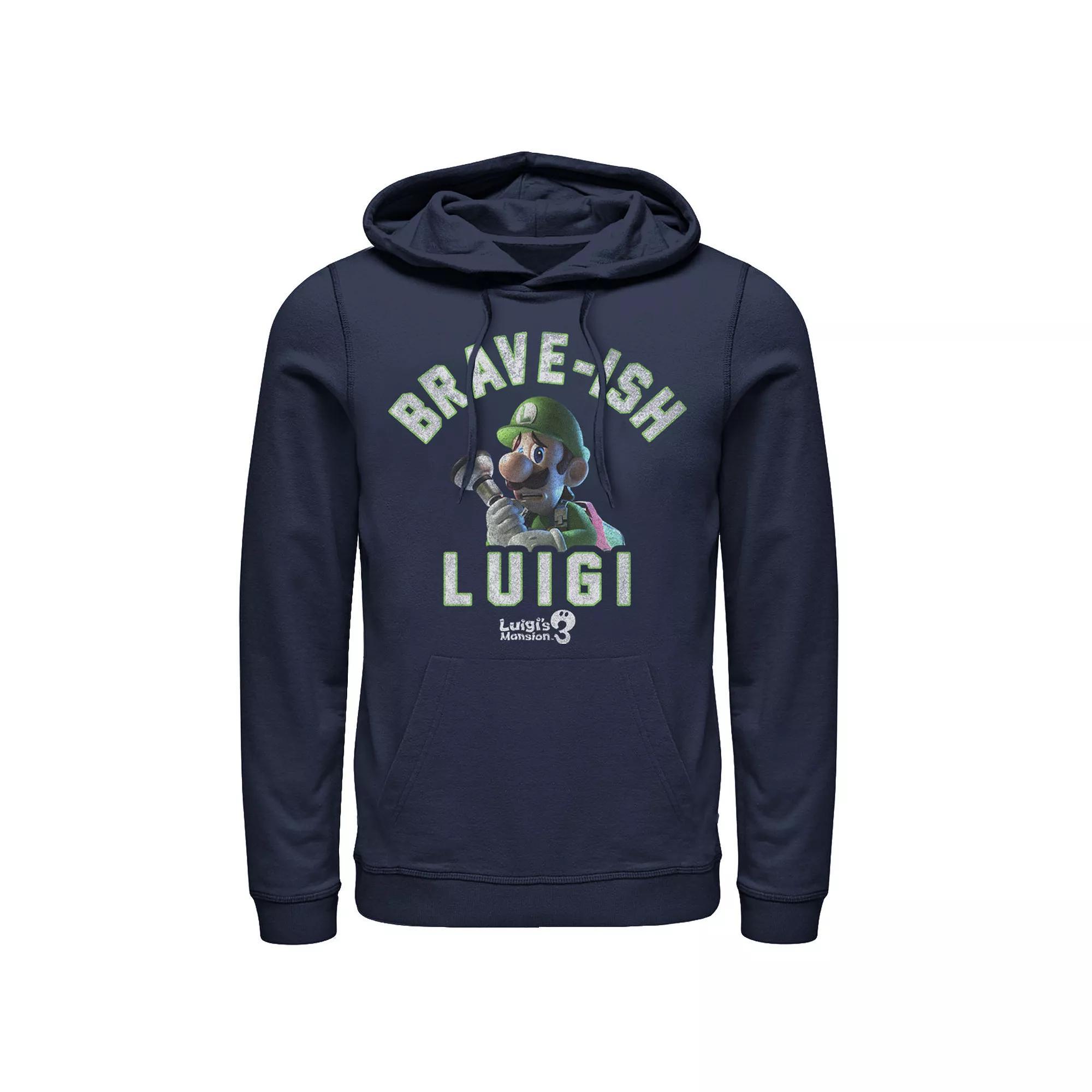 Men's Luigi's Mansion 3 Brave-ish Luigi Portrait Hoodie, Size: Small, Blue Product Image