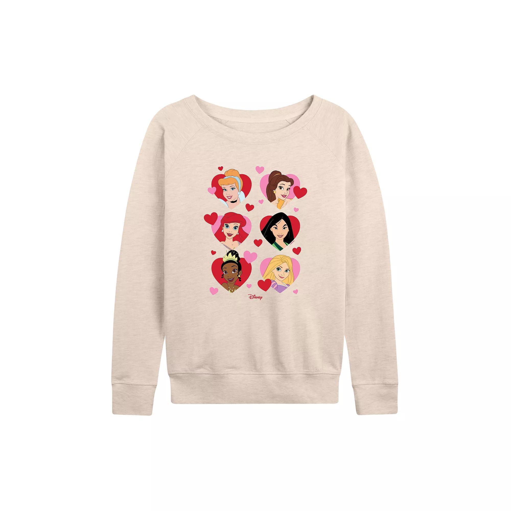 Disney Princess Women's Heart Grid French Terry Long Sleeve Tee, Size: Large, Beige Product Image