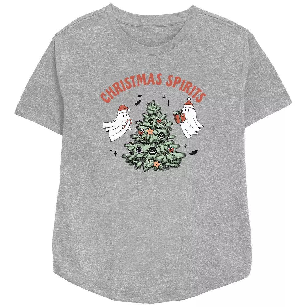 Women's Christmas Spirits Relaxed Fit Graphic Tee, Size: XS, Athletic Grey Product Image