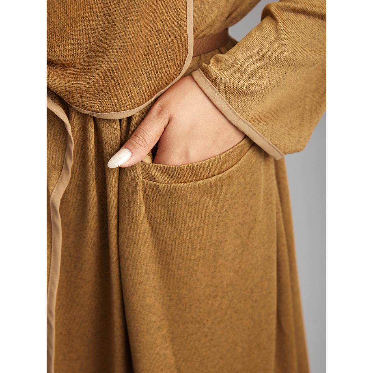 Plus Size Supersoft Essentials Asymmetrical Neck Plain Kimono Women Chocolate Casual Plain Pocket Dailywear Kimonos BloomChic 26/4X Product Image
