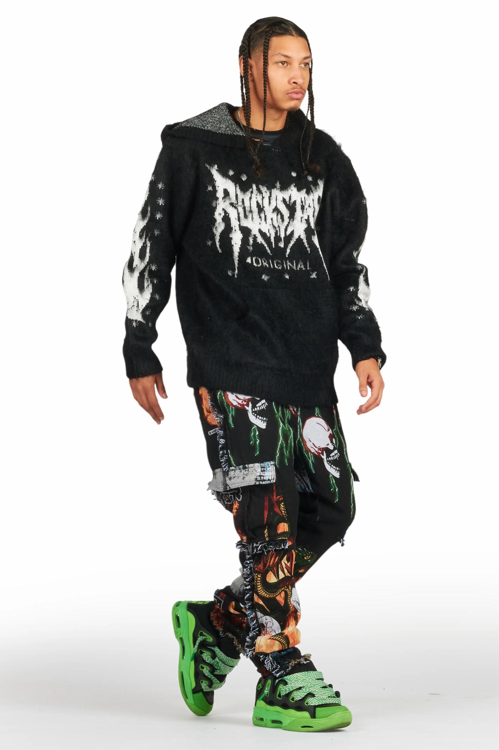 Raymond Black Graphic Knitted Mohair Hoodie Male Product Image