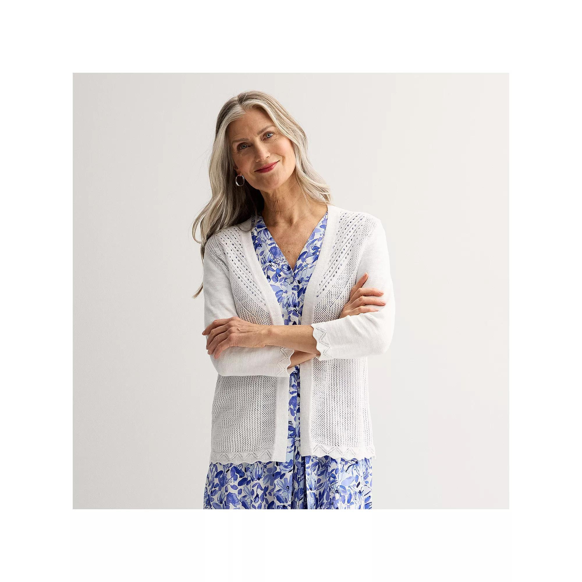 Women's Croft & Barrow® Pointelle Knit Open-Front Cardigan, Size: XS, White Product Image