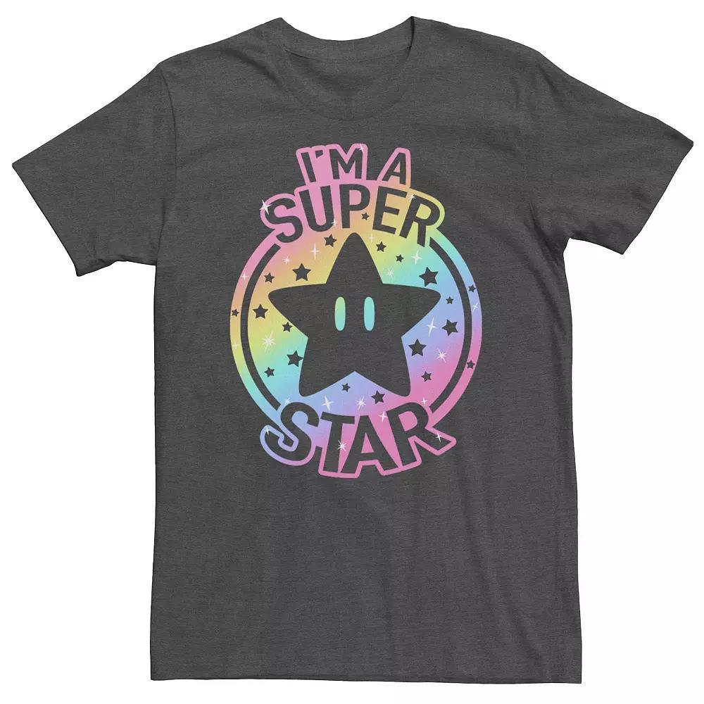 Big & Tall Super Mario Pride I'm A Super Star Rainbow Gradient Tee, Men's, Size: Large Tall, Grey Heather Product Image