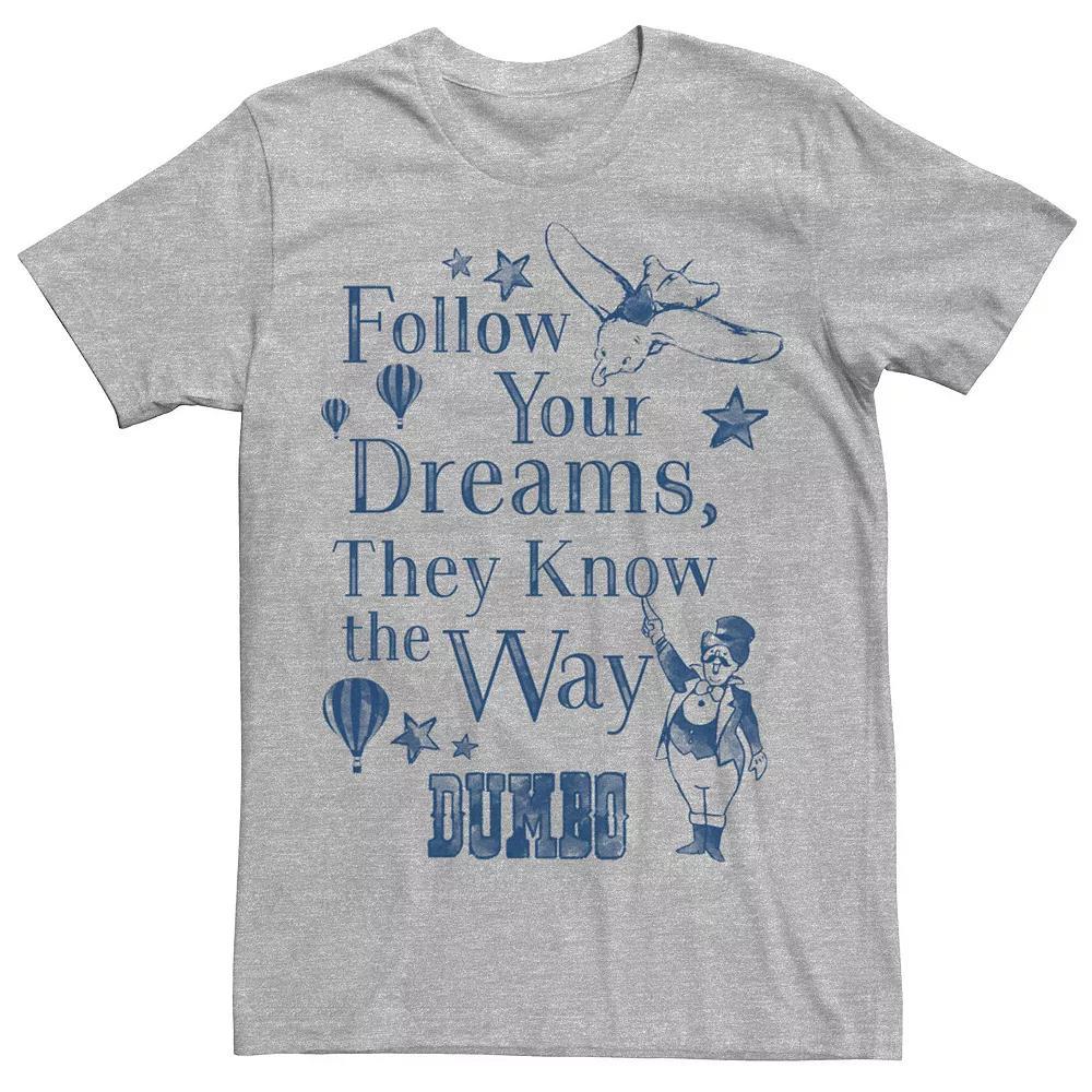 Disney's Dumbo Follow Your Dreams Vintage Poster Men's Tee, Size: XL, Athletic Grey Product Image