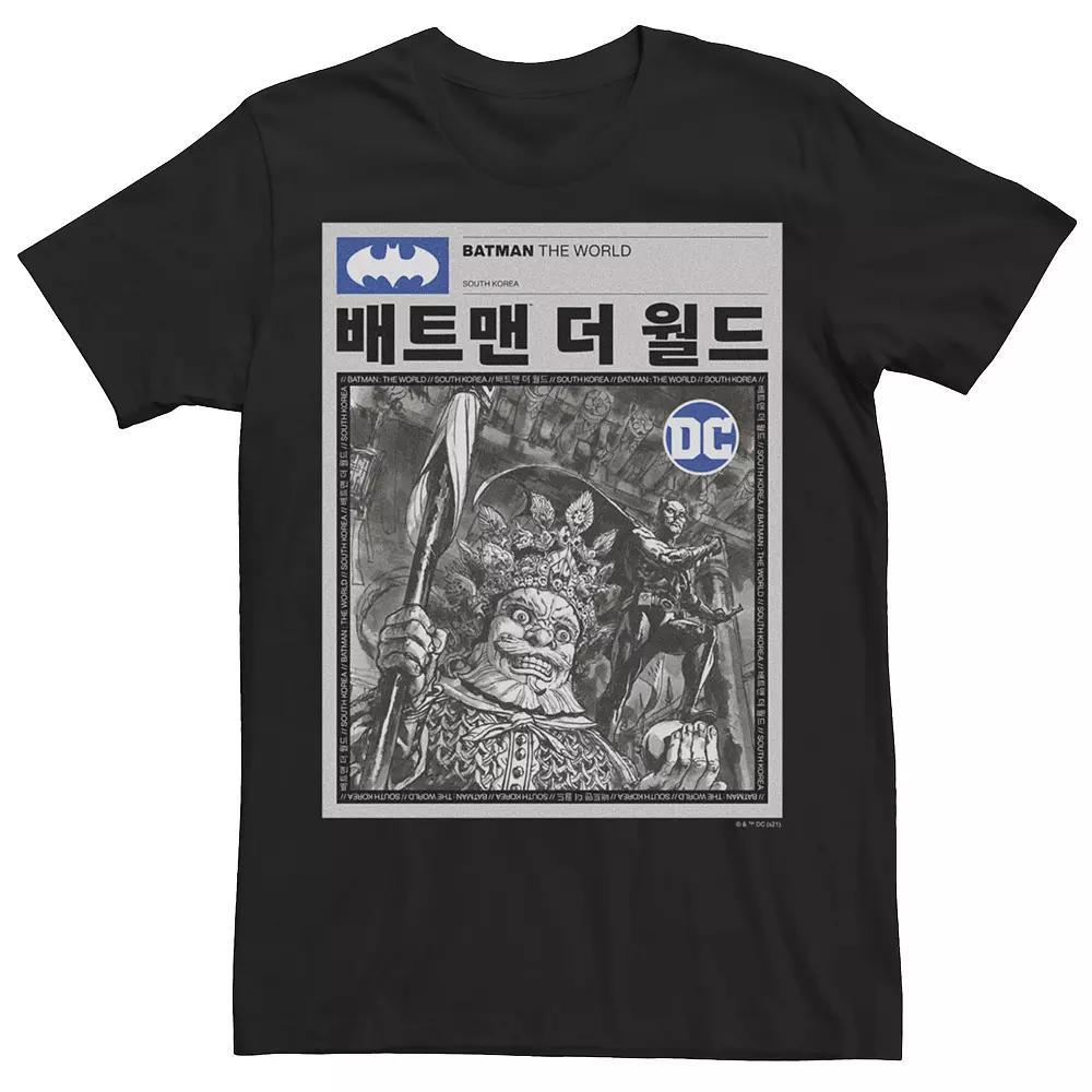 Men's Batman The World Kanji Style News Poster Tee, Size: Medium, Black Product Image