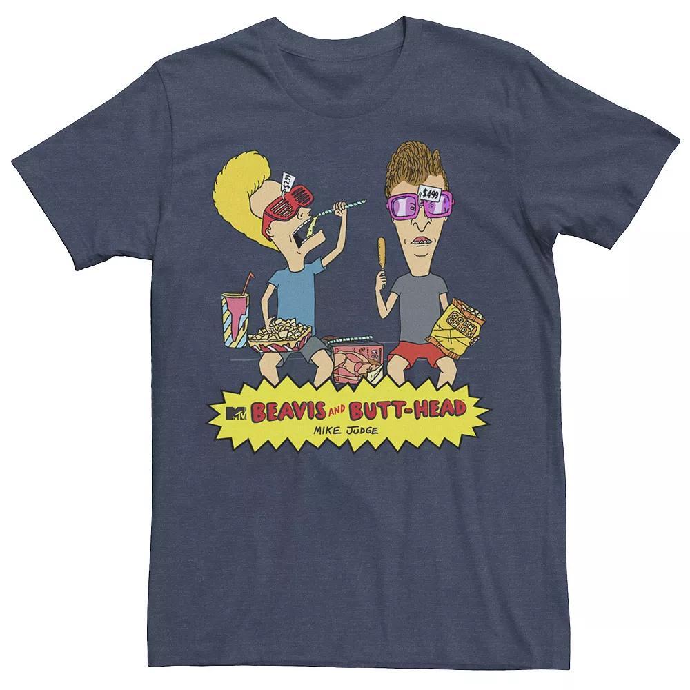 Men's Beavis & Butthead Snacks On The Curb Logo Tee, Size: Medium, Navy Grey Product Image