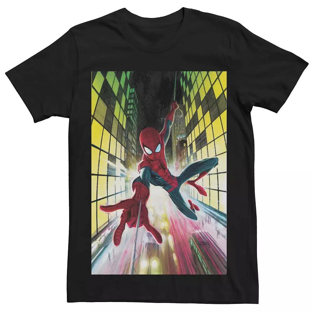 Men's Marvel's Spider-Man Swinging Comic Cover Tee, Size: XL, Black Product Image
