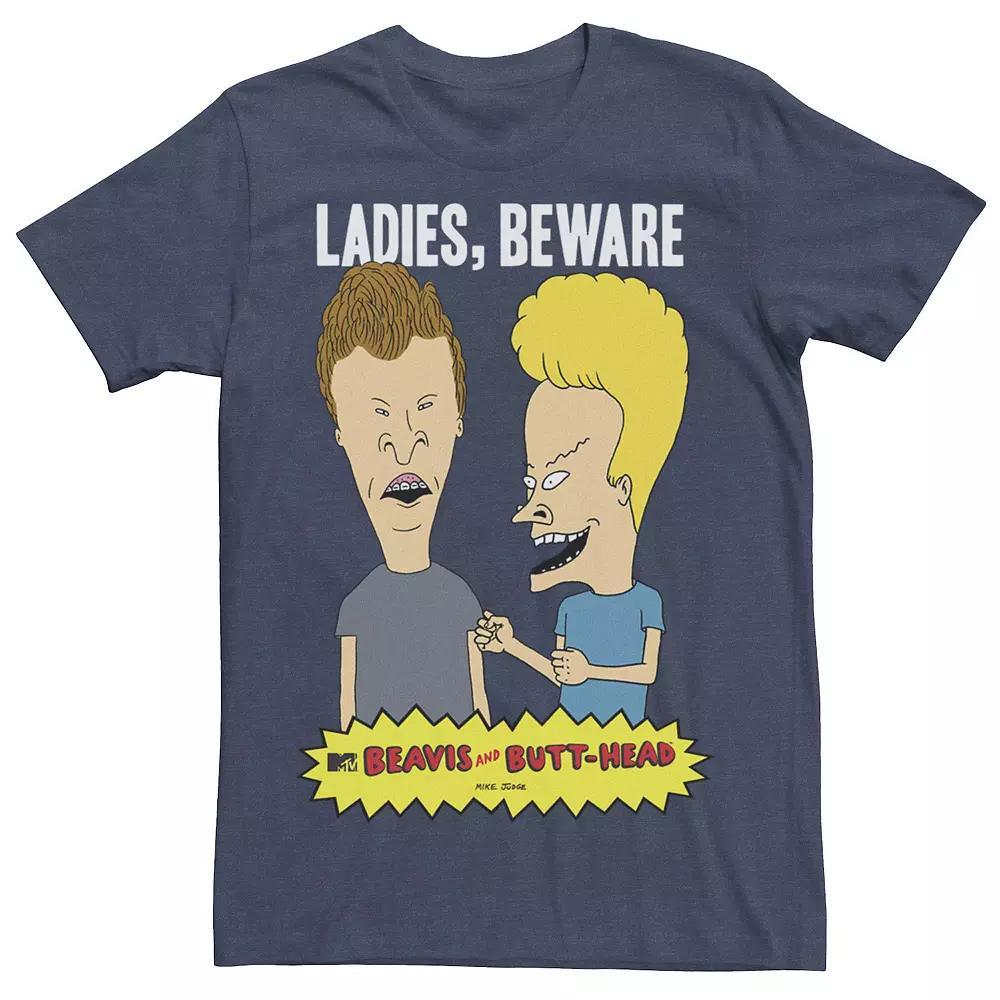 Men's Beavis & Butt-Head Ladies Beware Portrait Logo Tee, Size: Large, Navy Grey Product Image